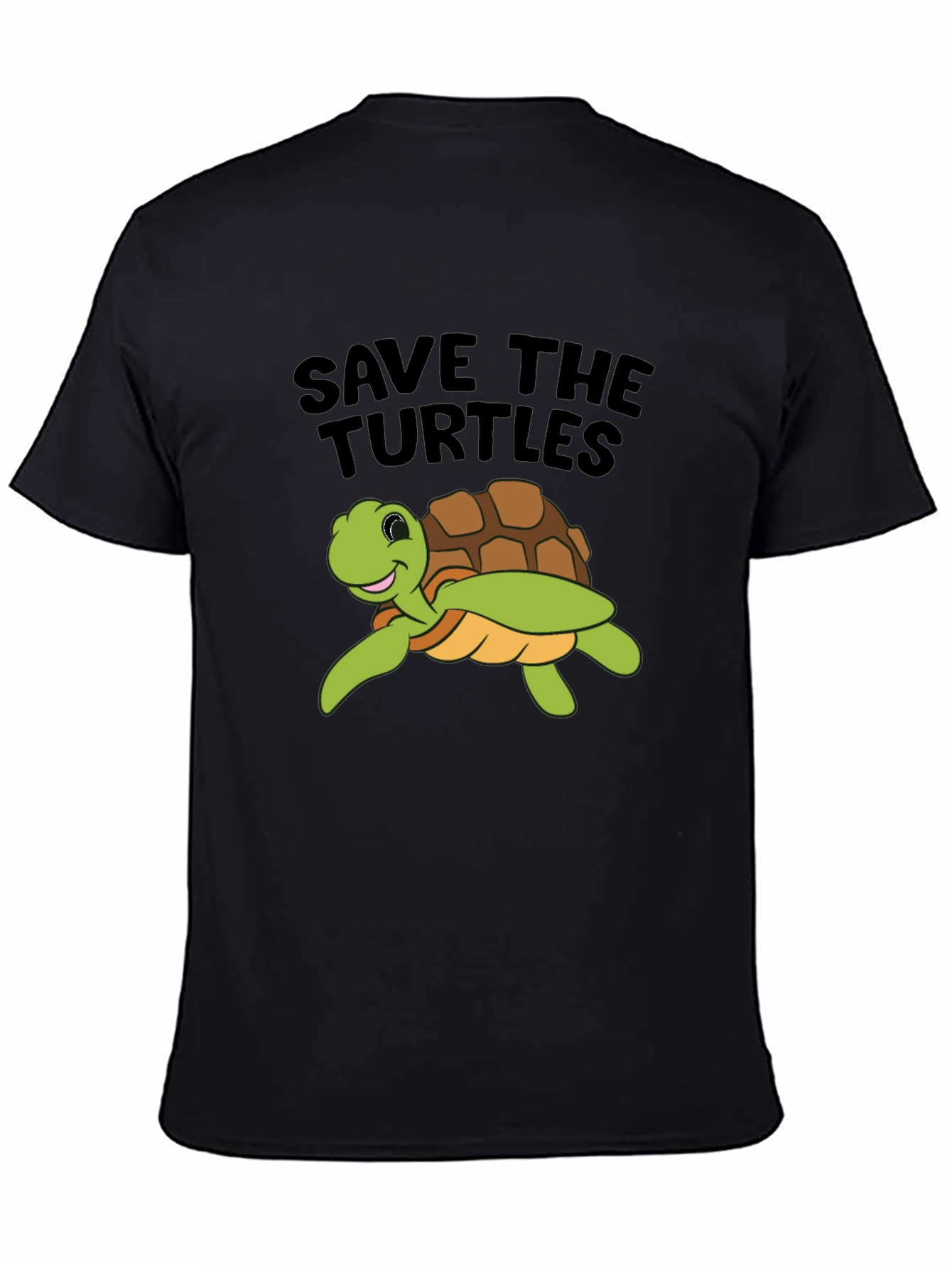 Save the Turtles Graphic Tee - Black Cotton T-Shirt