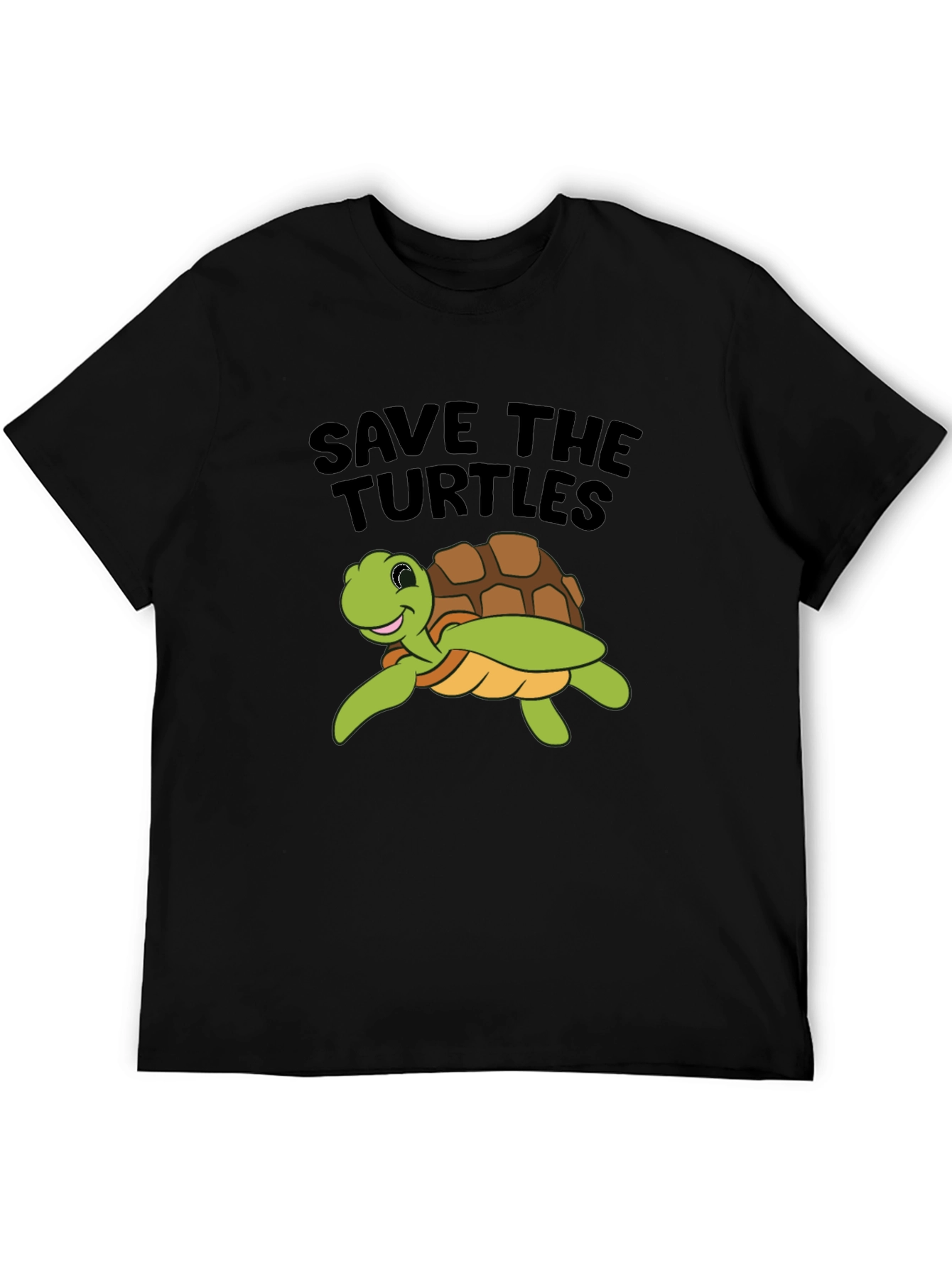 Save the Turtles Graphic Tee - Black Cotton T-Shirt