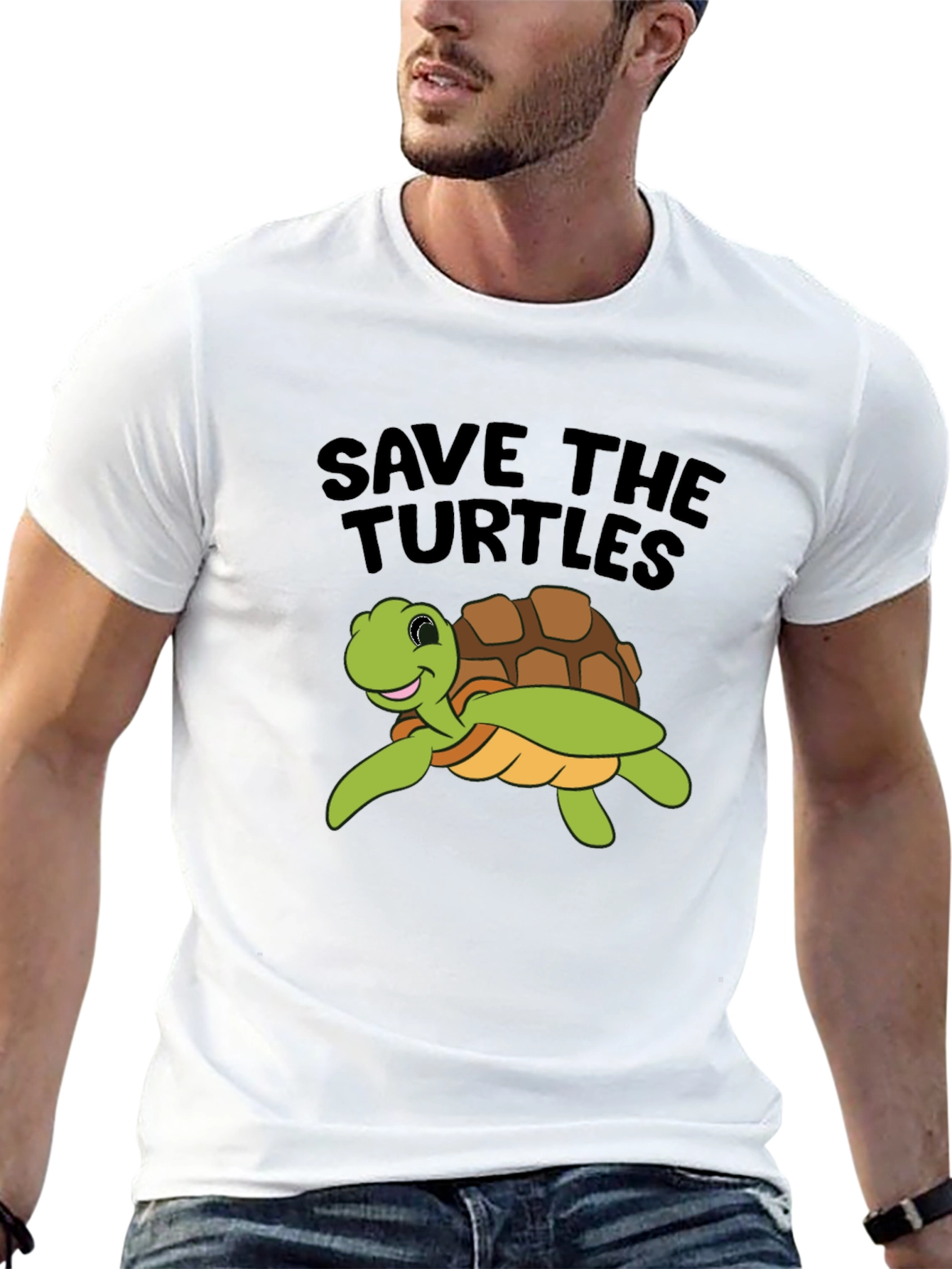 Save the Turtles Graphic Tee - Black Cotton T-Shirt