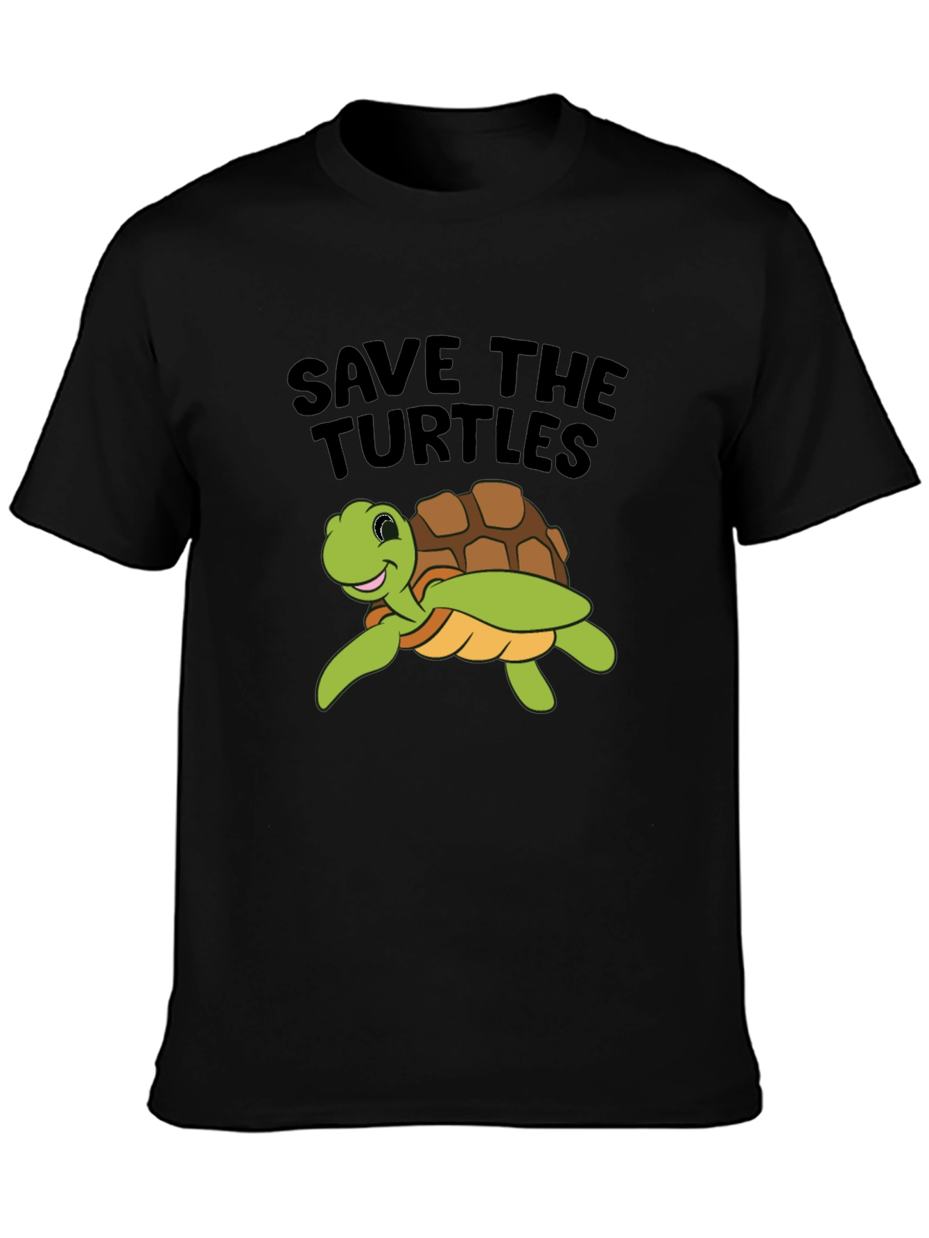 Save the Turtles Graphic Tee - Black Cotton T-Shirt