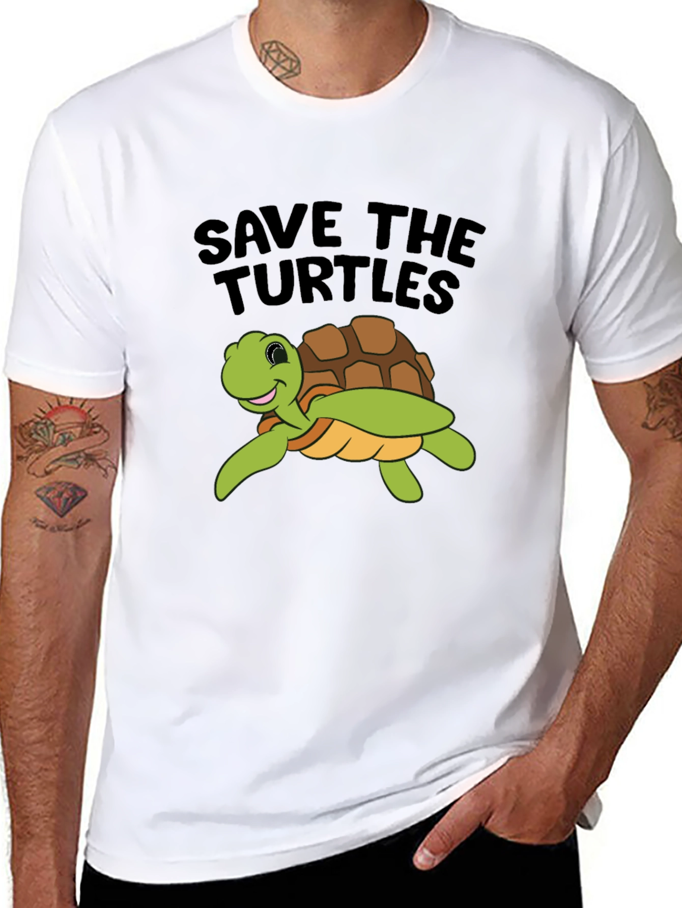 Save the Turtles Graphic Tee - Black Cotton T-Shirt