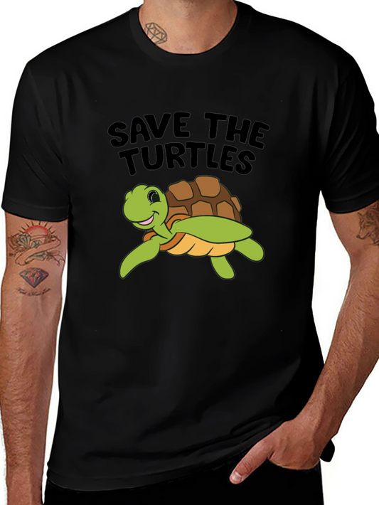 Save the Turtles Graphic Tee - Black Cotton T-Shirt