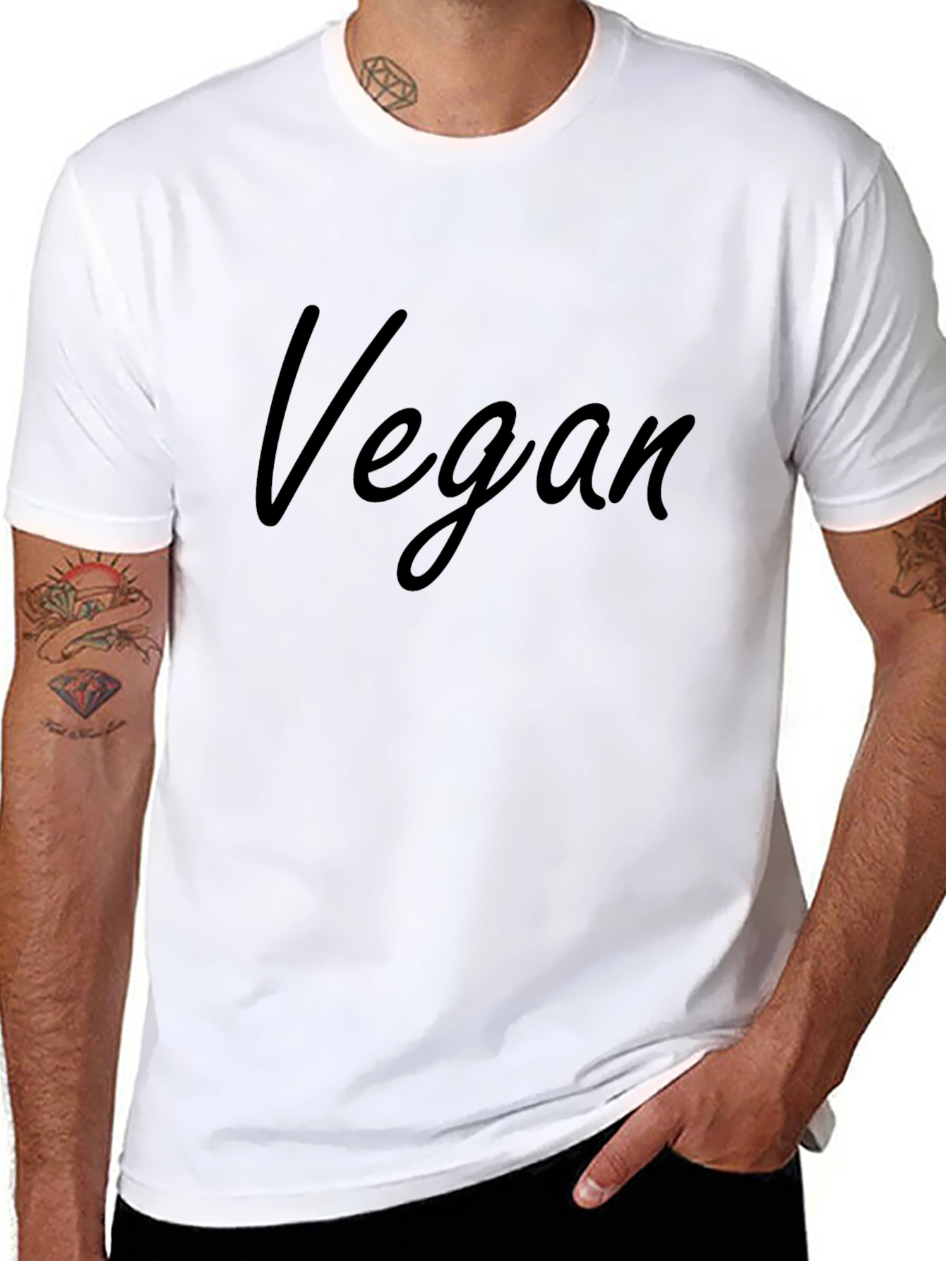 Vegan Statement T-Shirt - Black Crew Neck