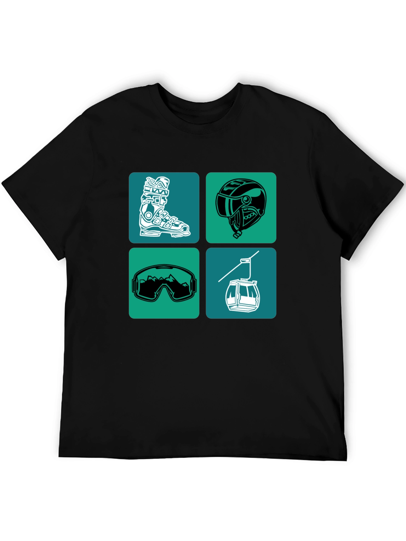Skiing Essentials Graphic Tee - Black Cotton Blend