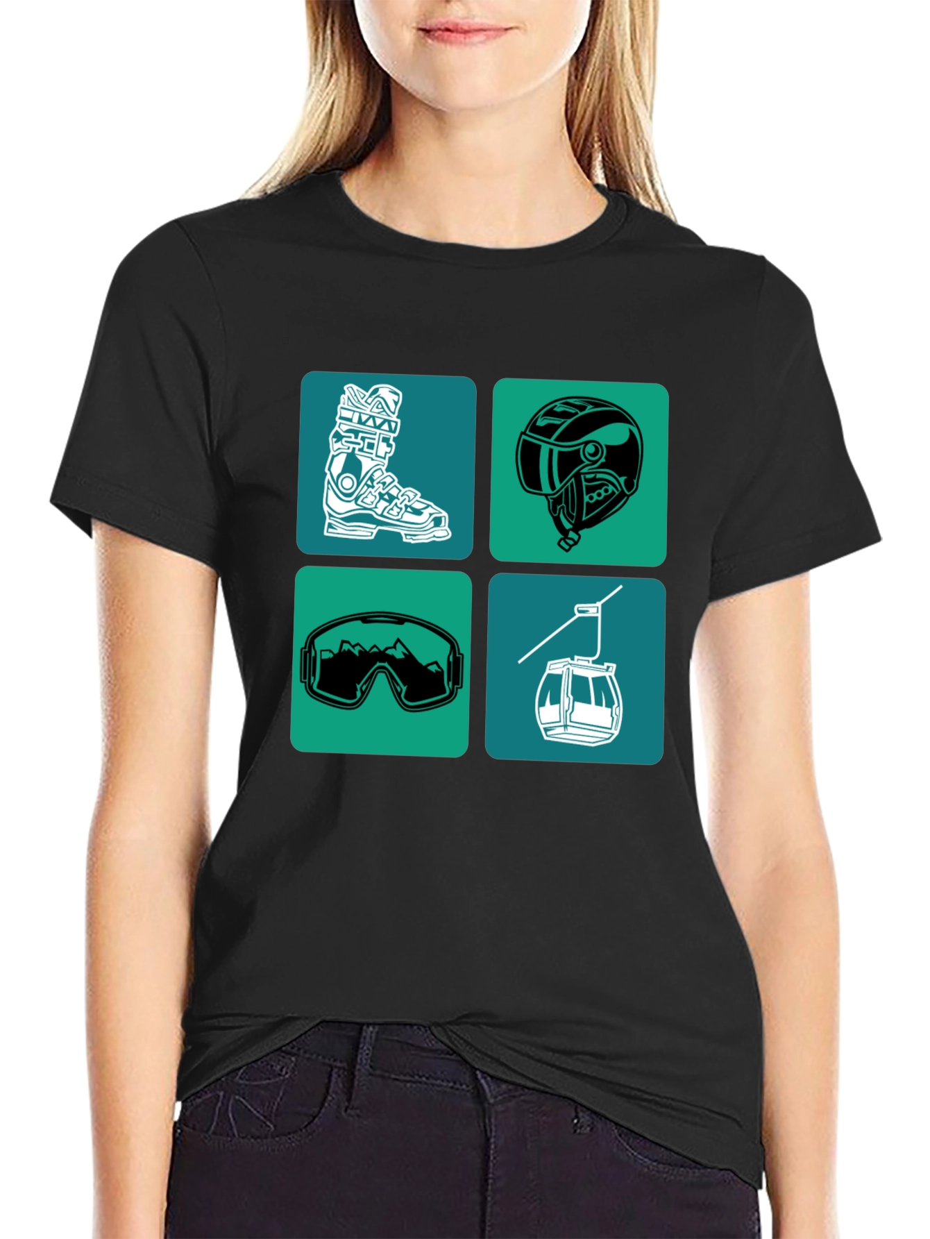 Skiing Essentials Graphic Tee - Black Cotton Blend