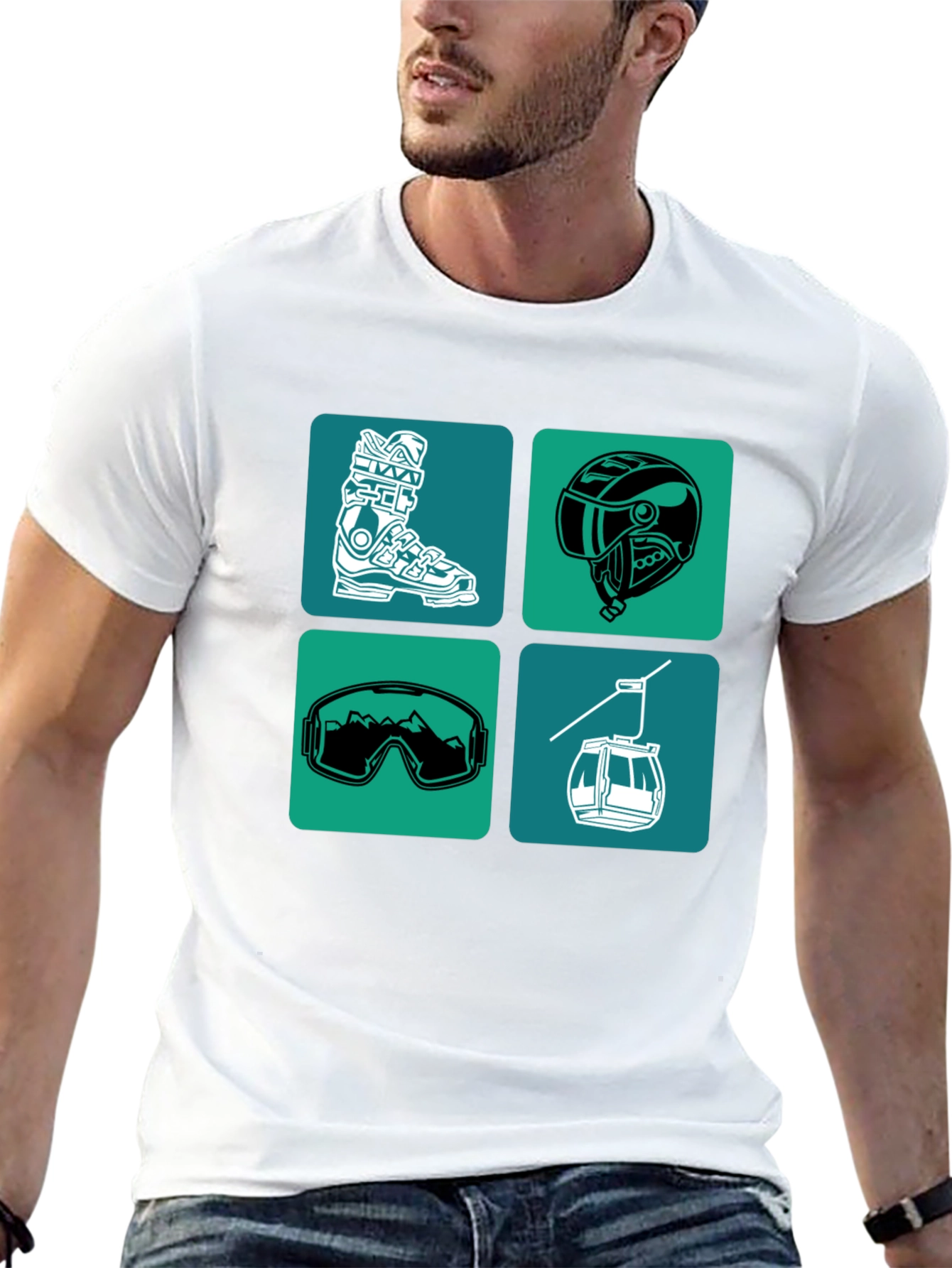 Skiing Essentials Graphic Tee - Black Cotton Blend