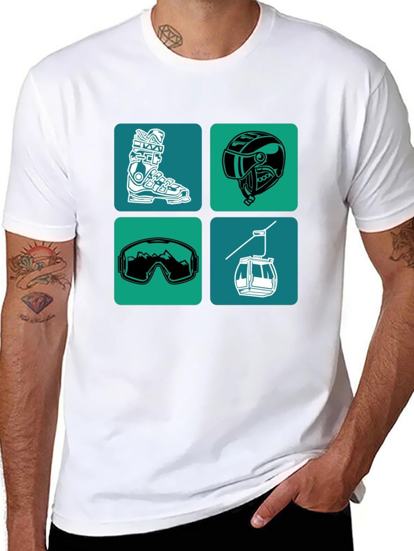 Skiing Essentials Graphic Tee - Black Cotton Blend