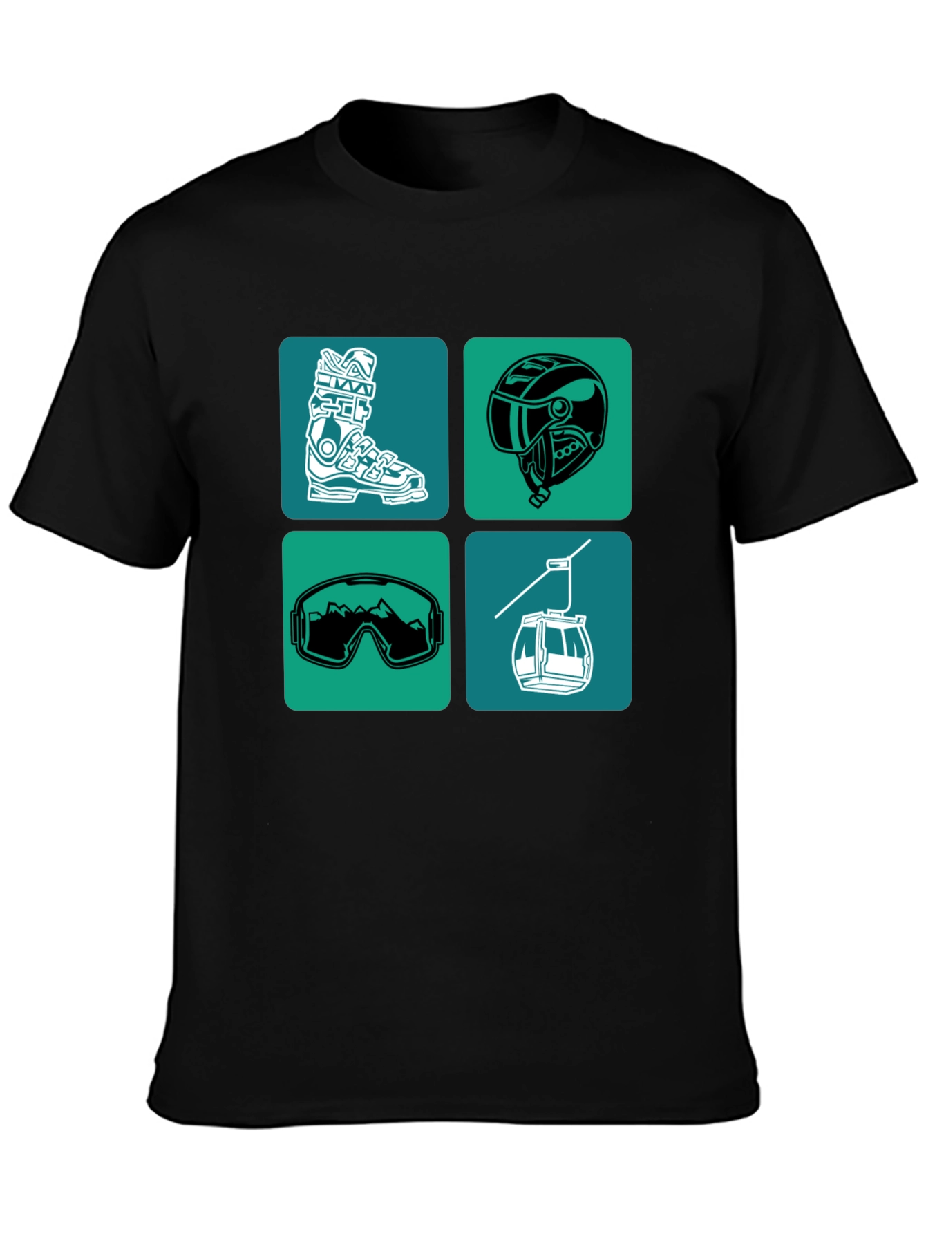 Skiing Essentials Graphic Tee - Black Cotton Blend