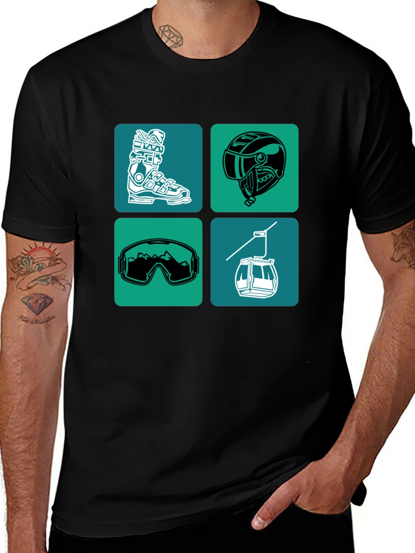 Skiing Essentials Graphic Tee - Black Cotton Blend