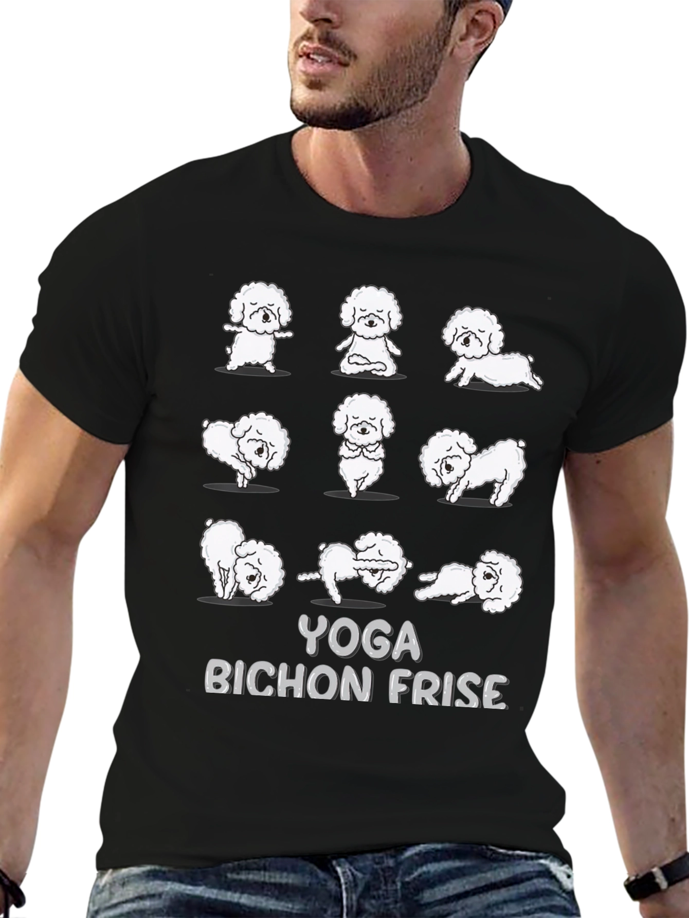 Yoga Bichon Frise Black T-Shirt