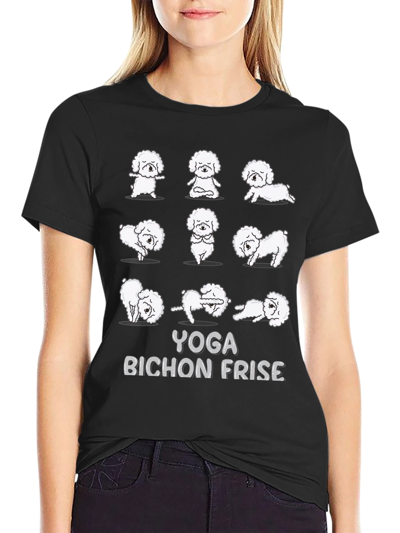 Yoga Bichon Frise Black T-Shirt