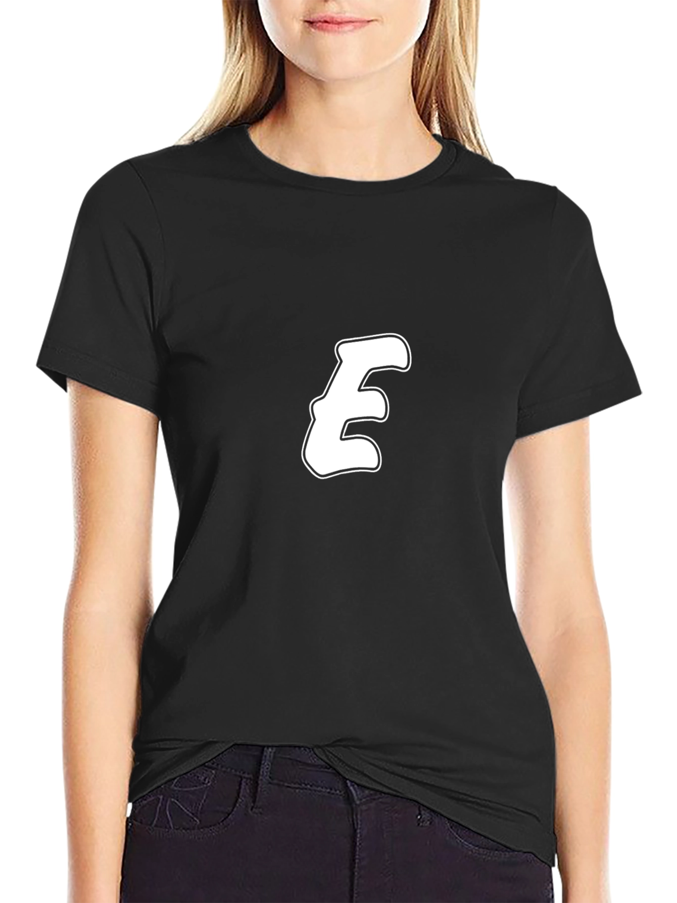 Black T-Shirt with Bold White E Design
