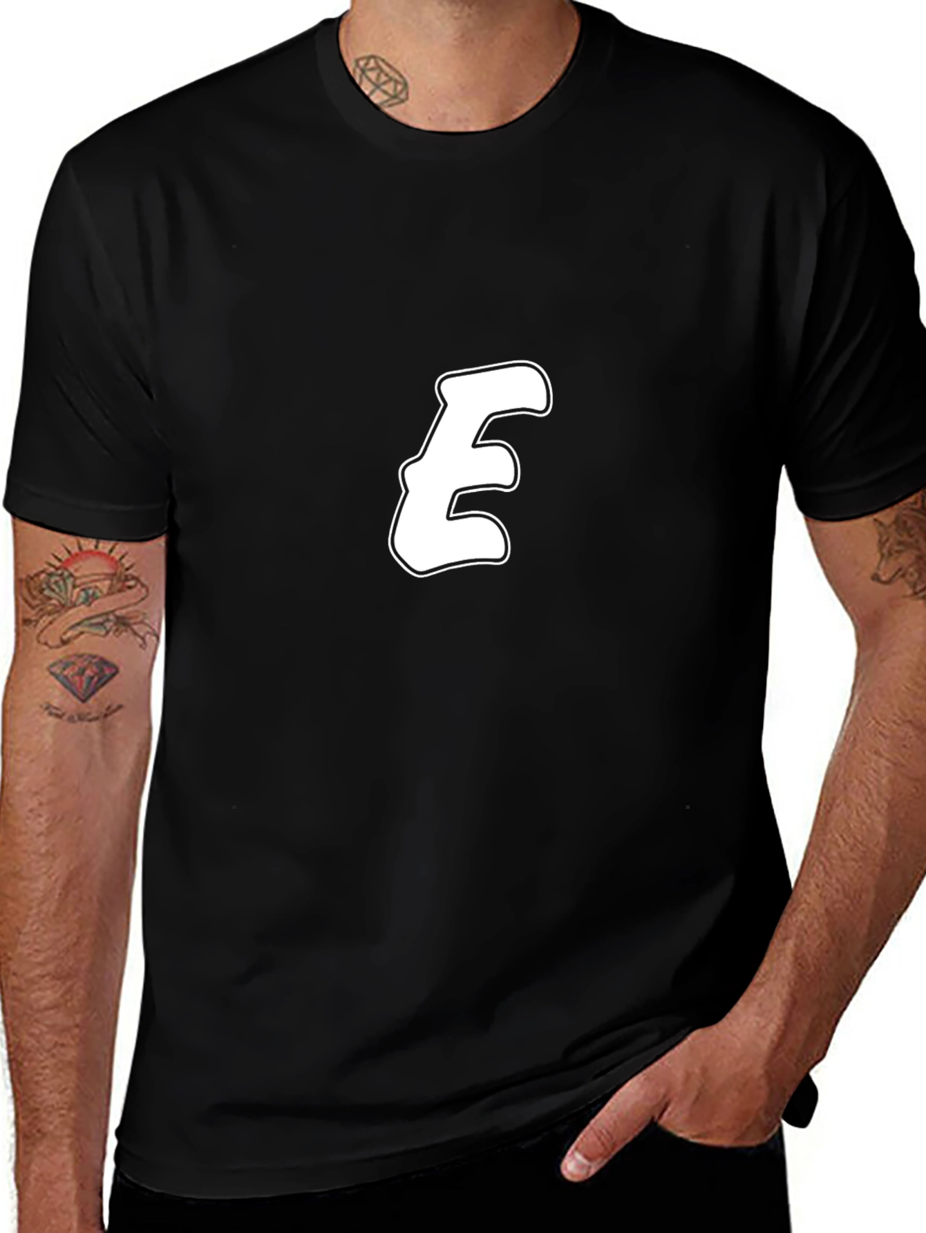Black T-Shirt with Bold White E Design