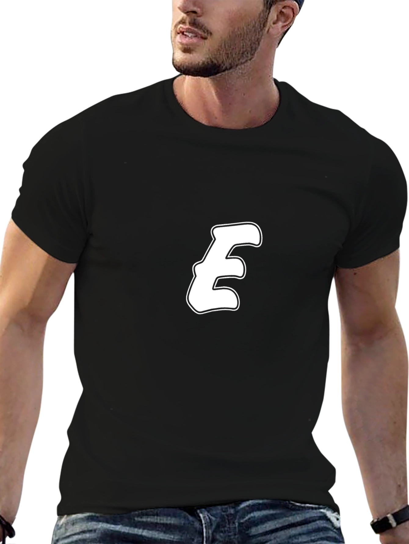 Black T-Shirt with Bold White E Design