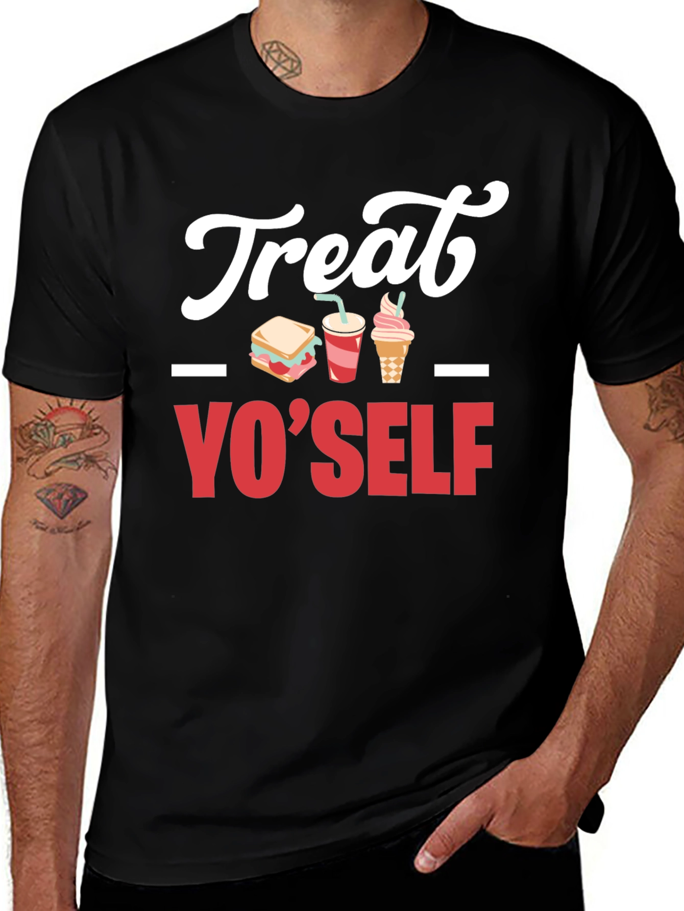 Treat Yo Self Graphic T-Shirt - Black Cotton Tee