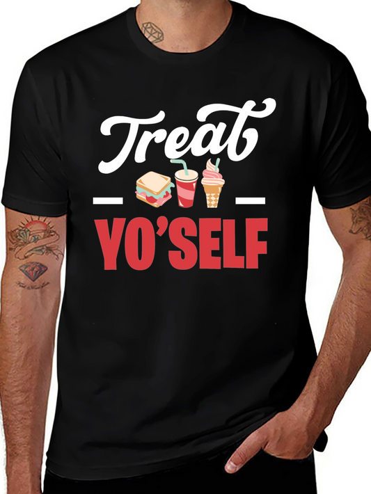 Treat Yo Self Graphic T-Shirt - Black Cotton Tee