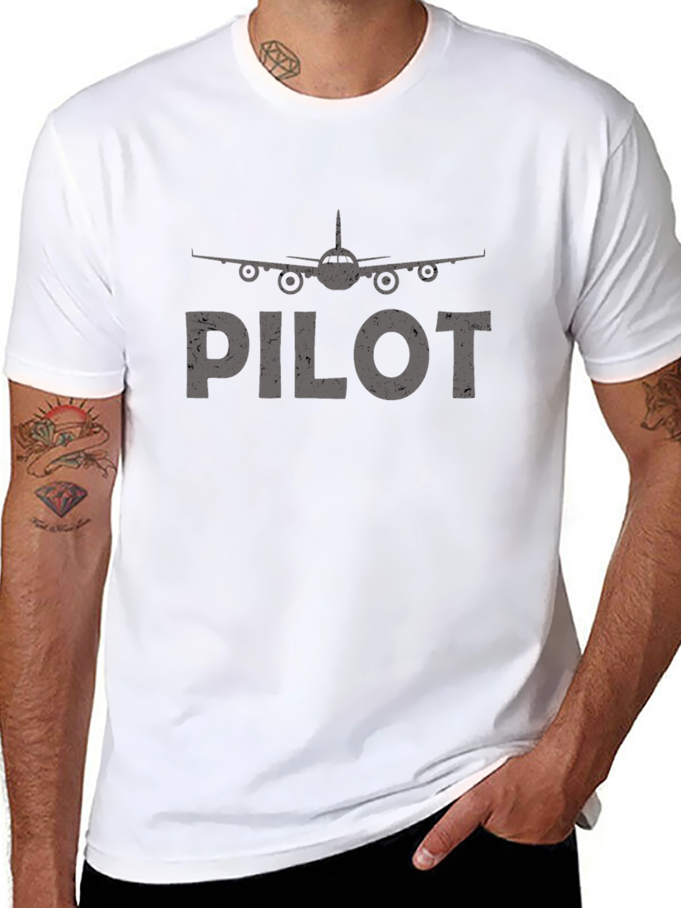 Pilot Airplane Graphic T-Shirt - Black