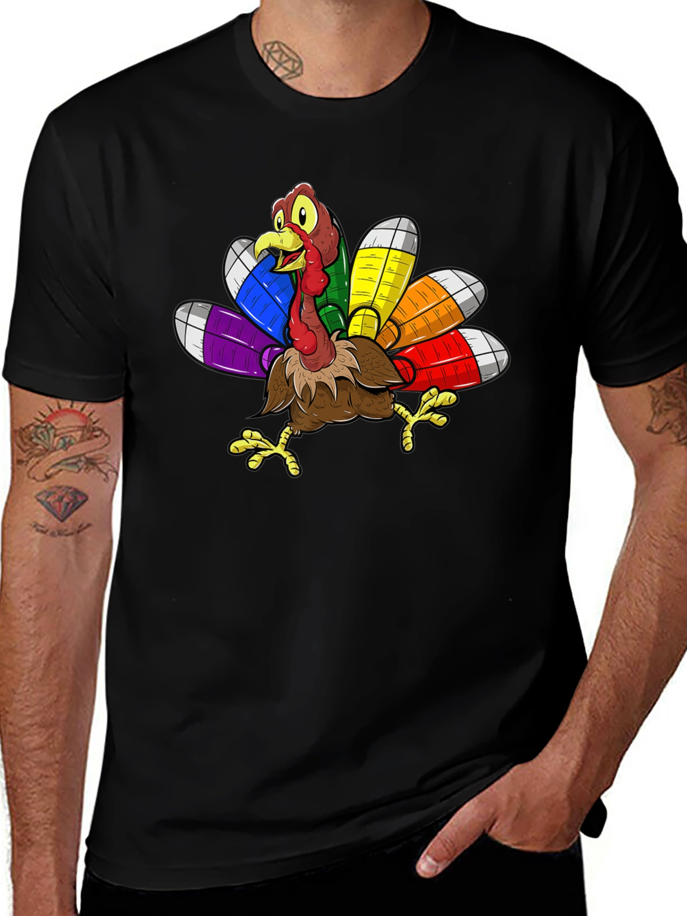 Thanksgiving Turkey Rainbow Feather T-Shirt
