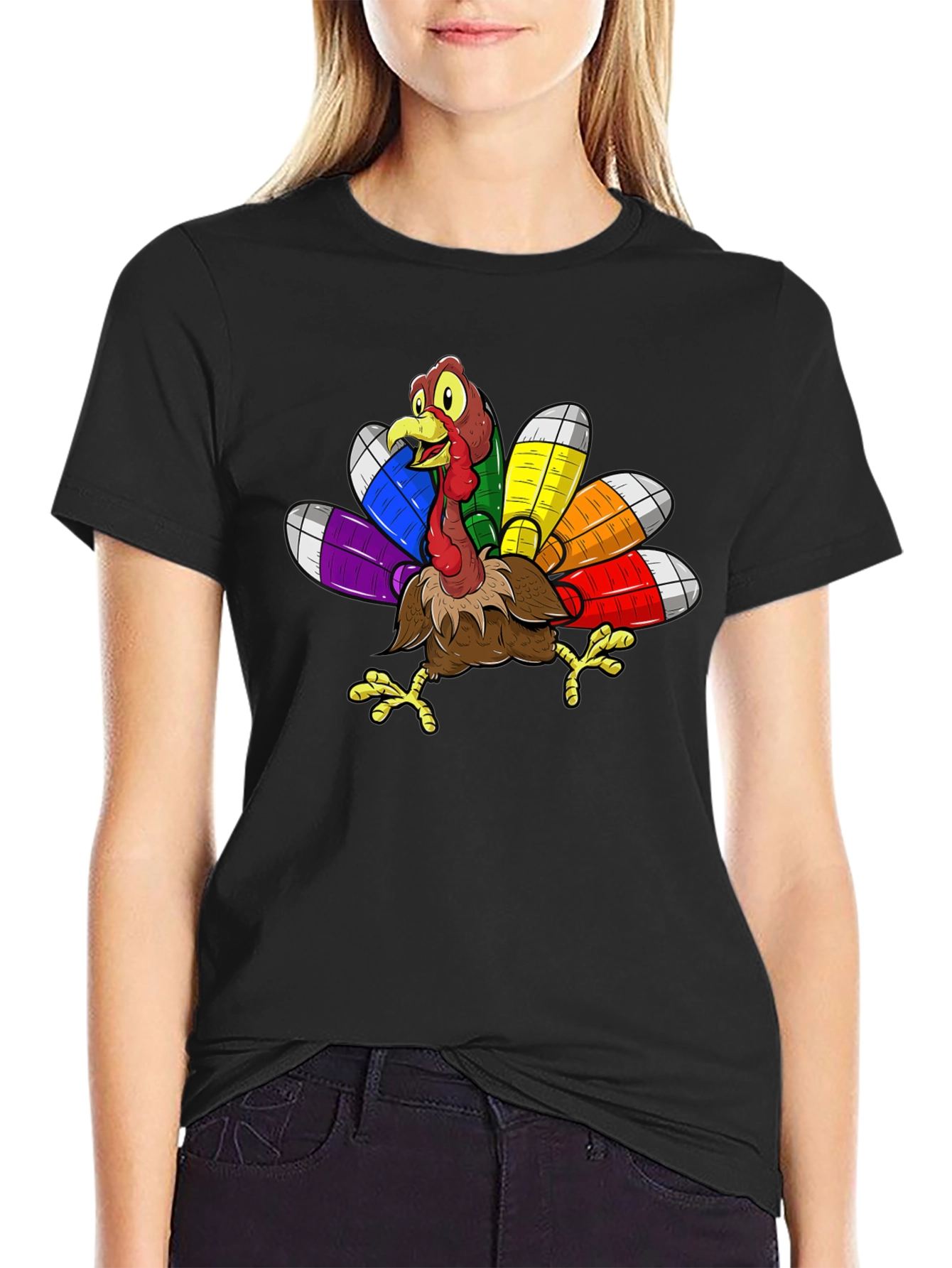 Thanksgiving Turkey Rainbow Feather T-Shirt