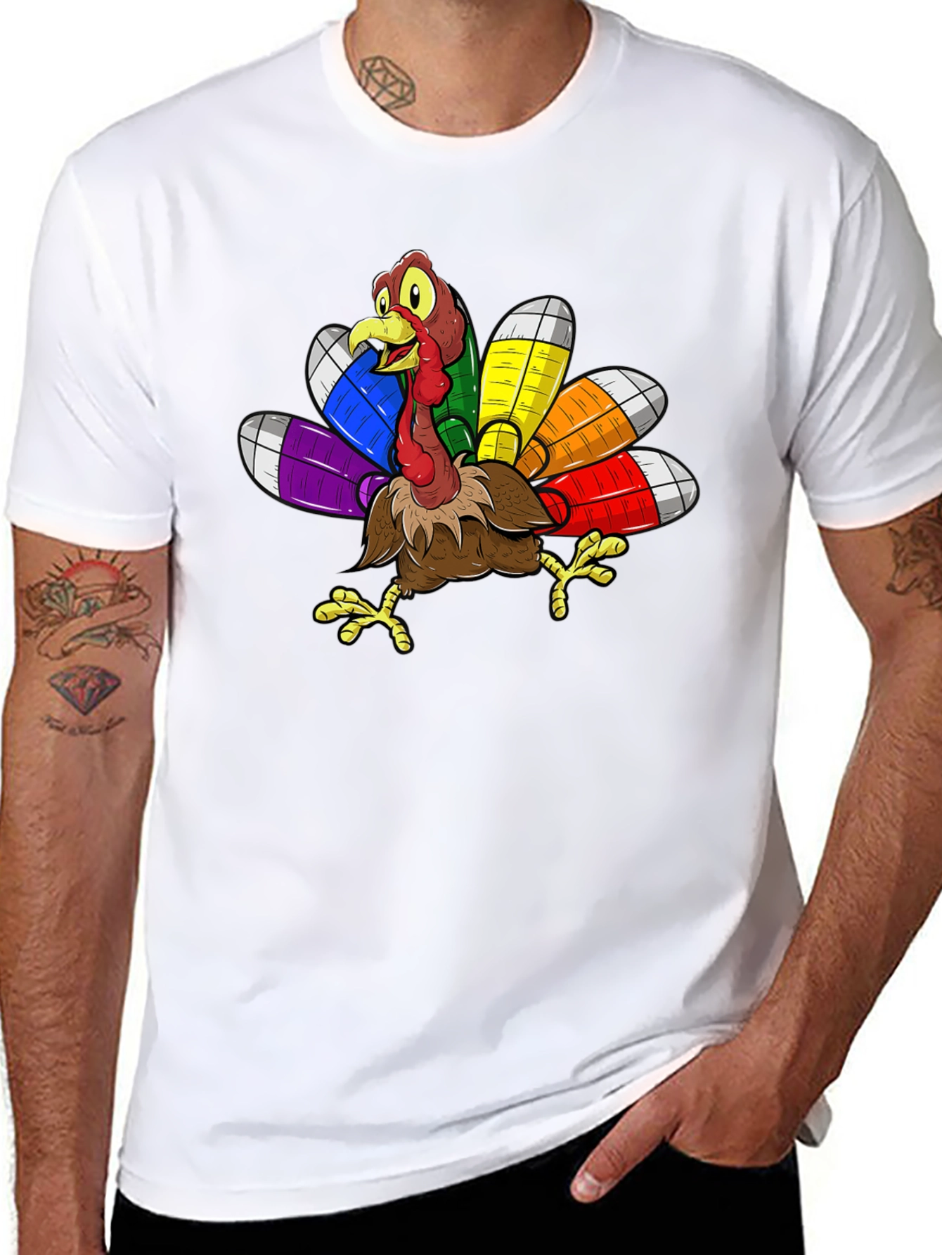 Thanksgiving Turkey Rainbow Feather T-Shirt