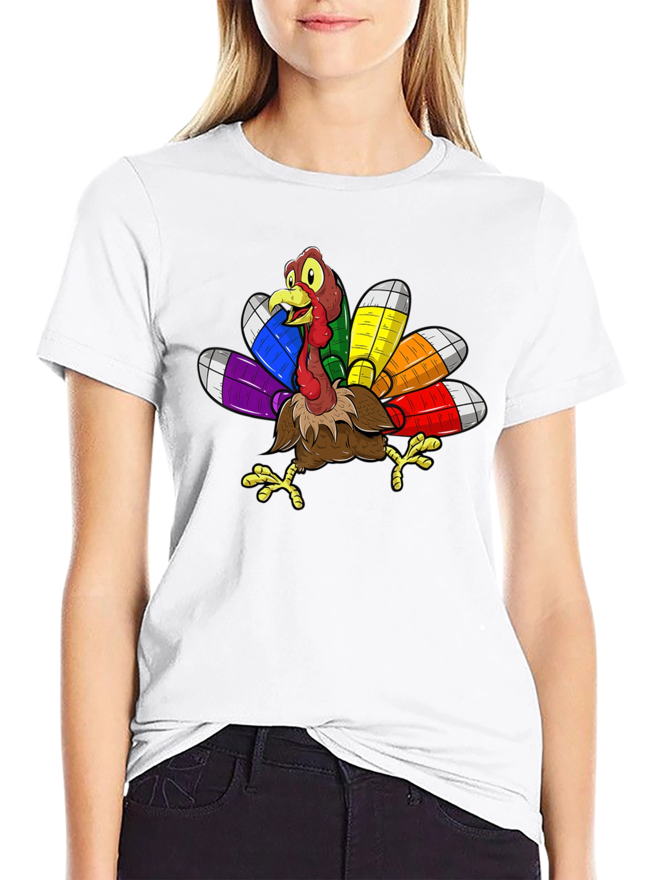 Thanksgiving Turkey Rainbow Feather T-Shirt