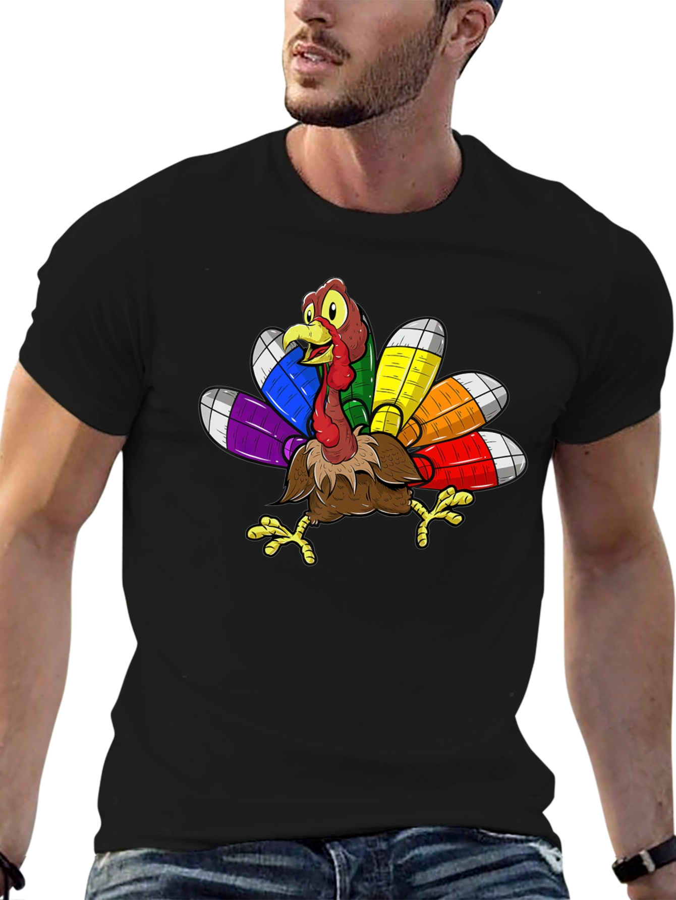 Thanksgiving Turkey Rainbow Feather T-Shirt
