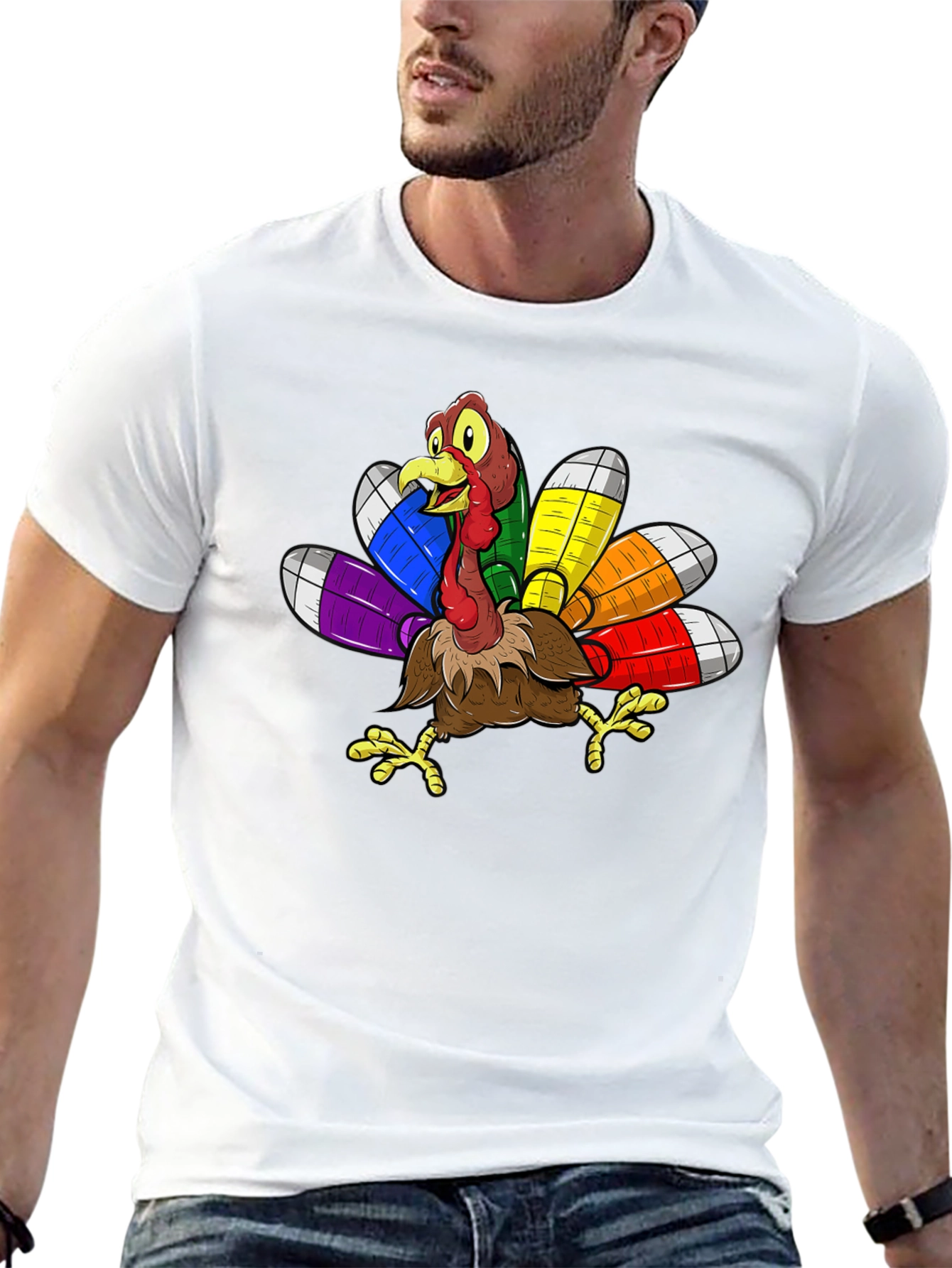 Thanksgiving Turkey Rainbow Feather T-Shirt