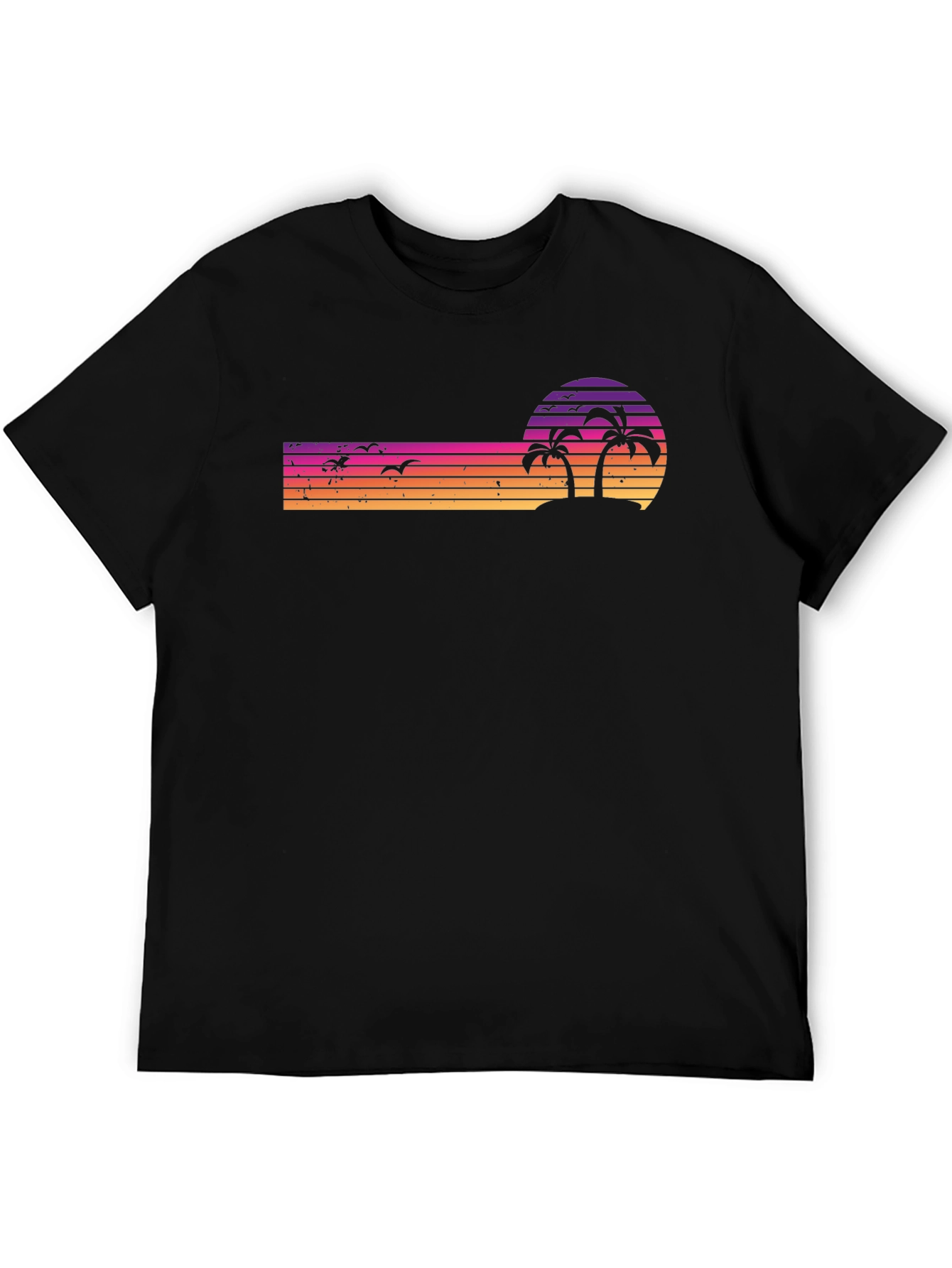 Retro Sunset Palm Tree T-Shirt - Black