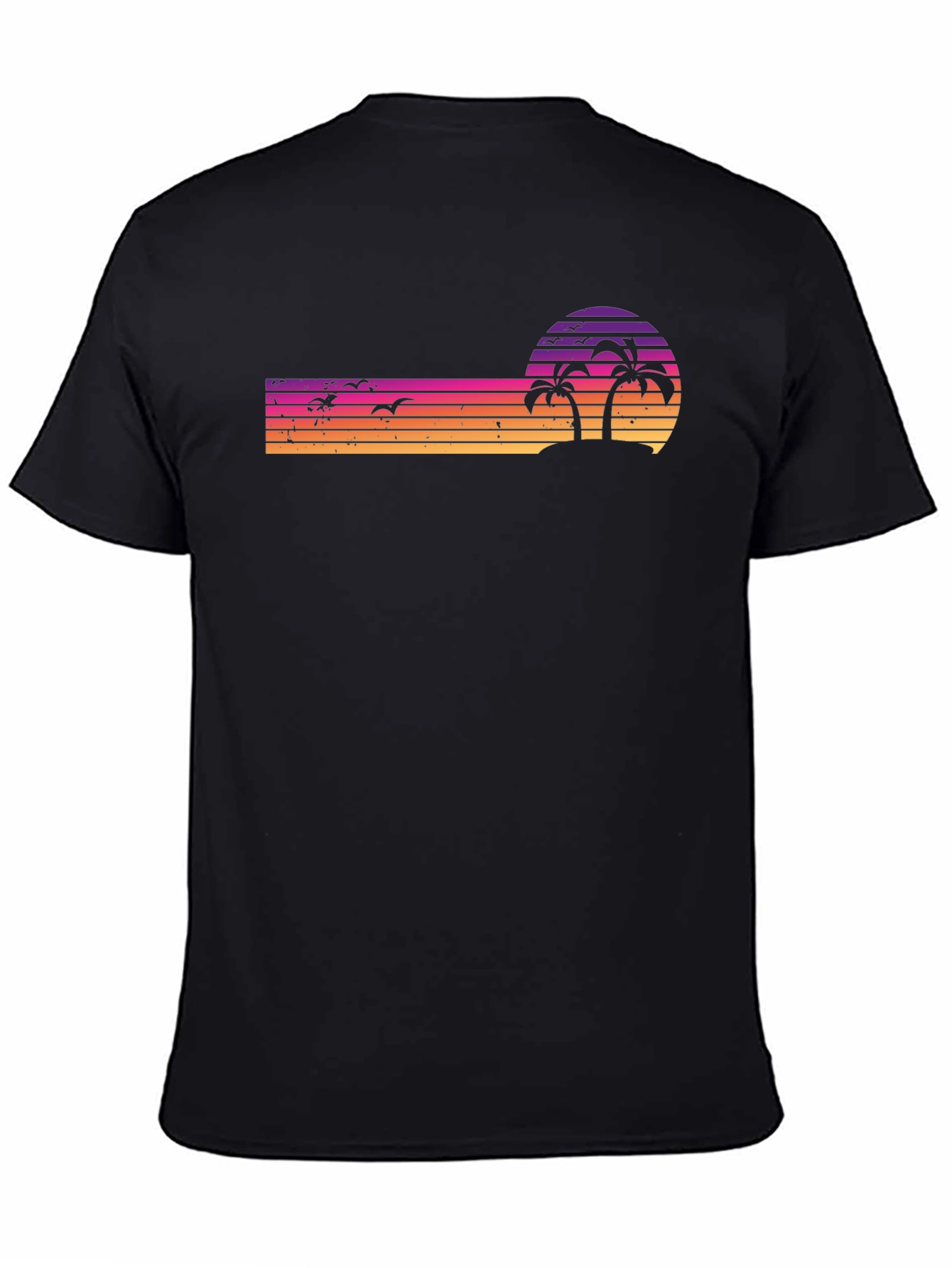Retro Sunset Palm Tree T-Shirt - Black