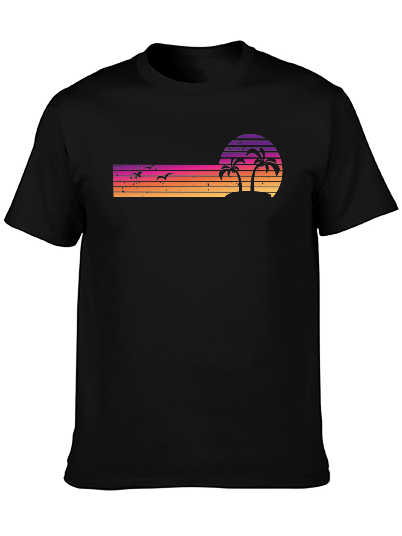 Retro Sunset Palm Tree T-Shirt - Black