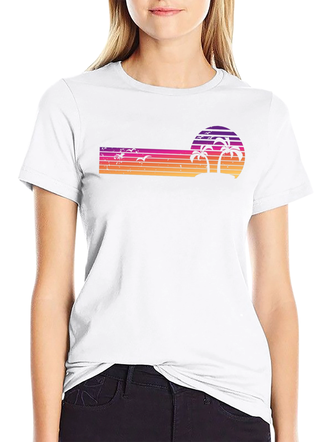 Retro Sunset Palm Tree T-Shirt - Black