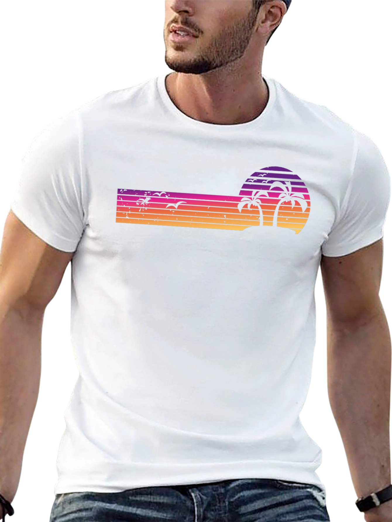 Retro Sunset Palm Tree T-Shirt - Black