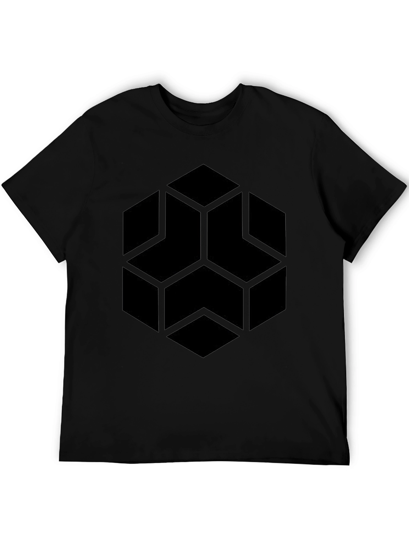 Geometric Hexagon Graphic Black T-Shirt