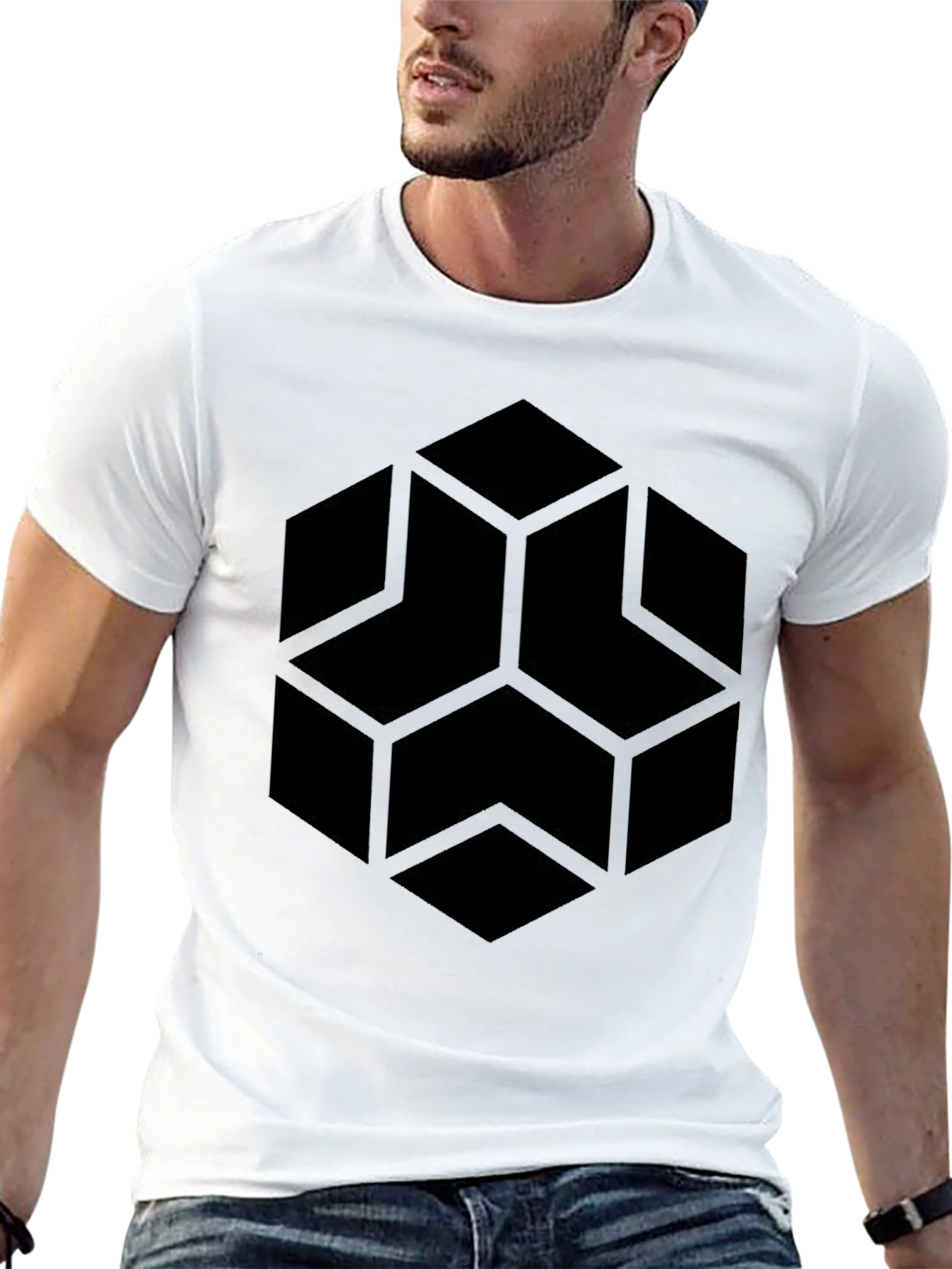 Geometric Hexagon Graphic Black T-Shirt