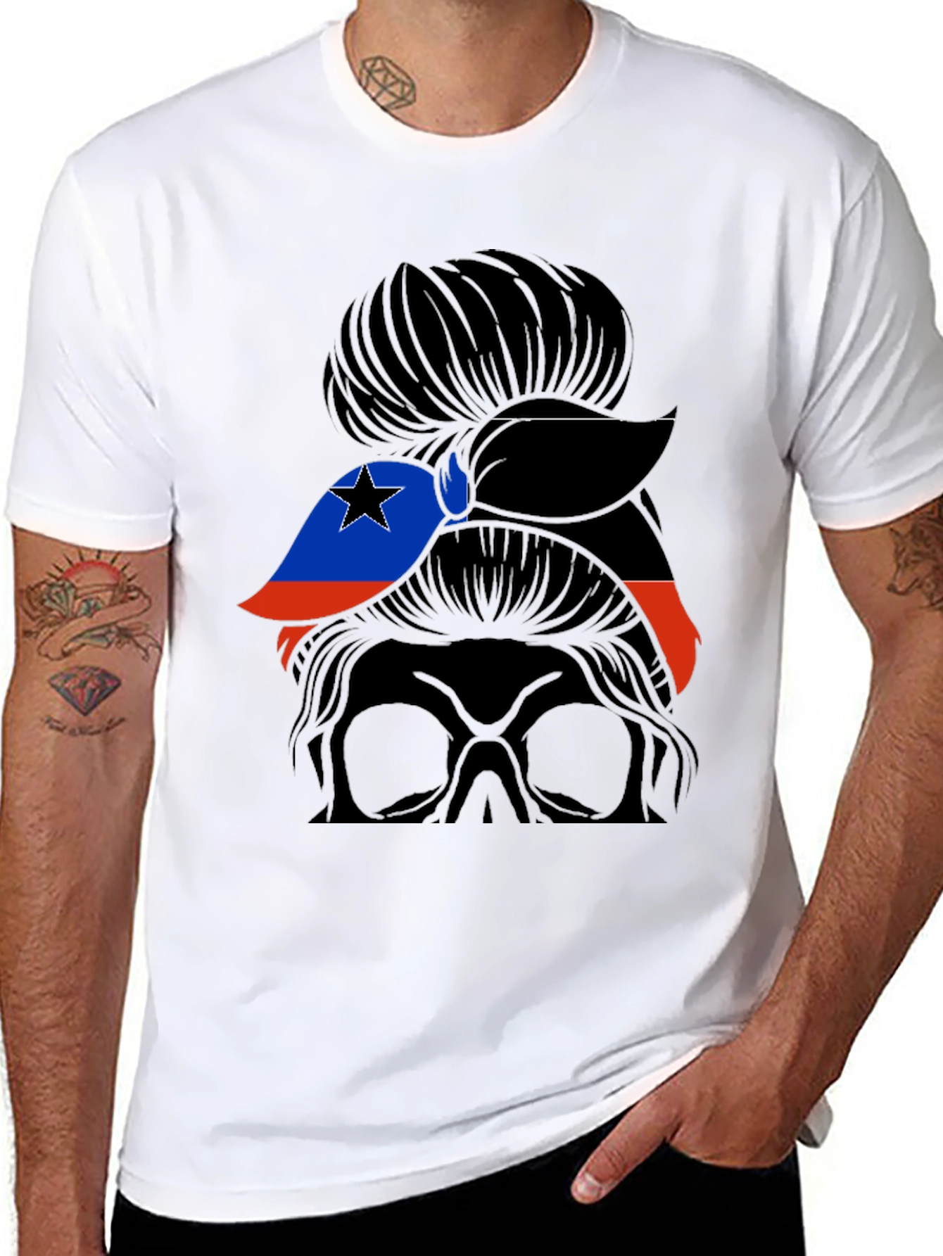 Messy Bun Woman Haiti Flag T-Shirt