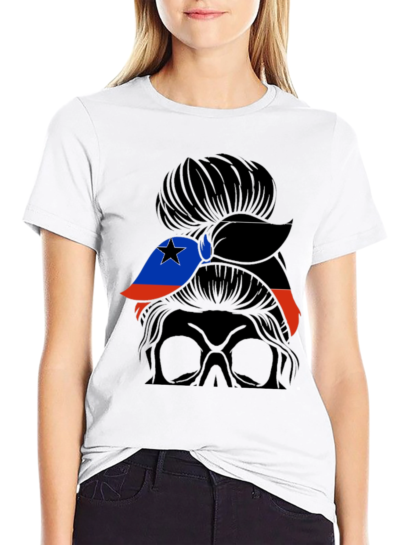 Messy Bun Woman Haiti Flag T-Shirt