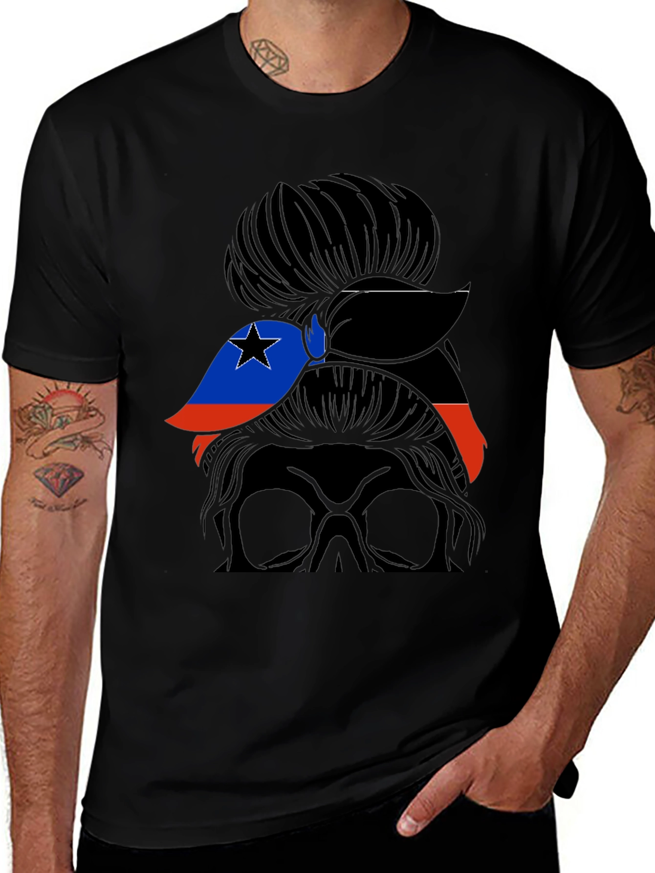 Messy Bun Woman Haiti Flag T-Shirt