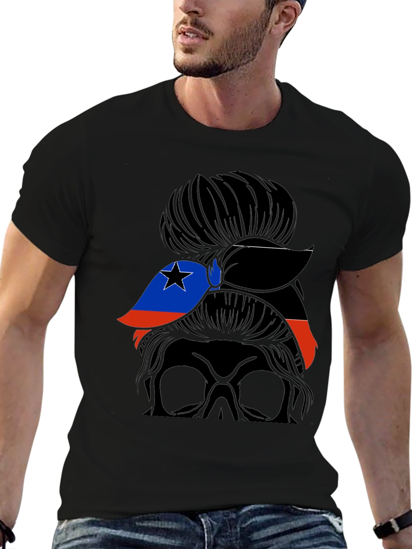 Messy Bun Woman Haiti Flag T-Shirt