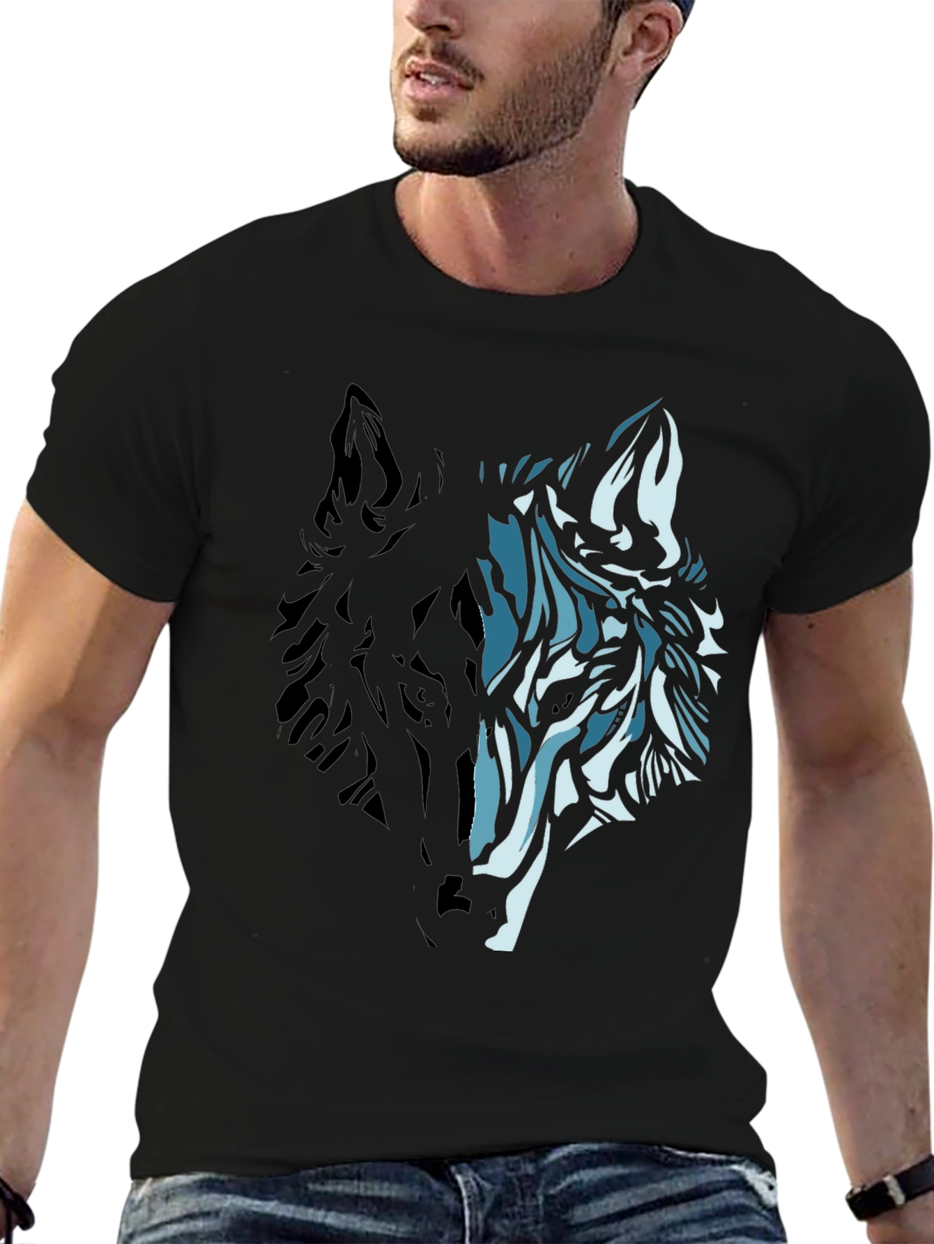 Wolf Graphic Print Black T-Shirt