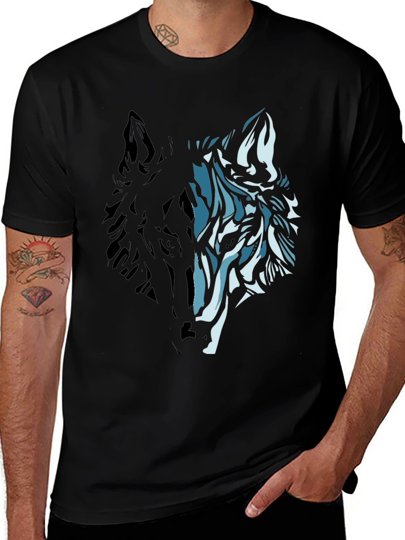 Wolf Graphic Print Black T-Shirt