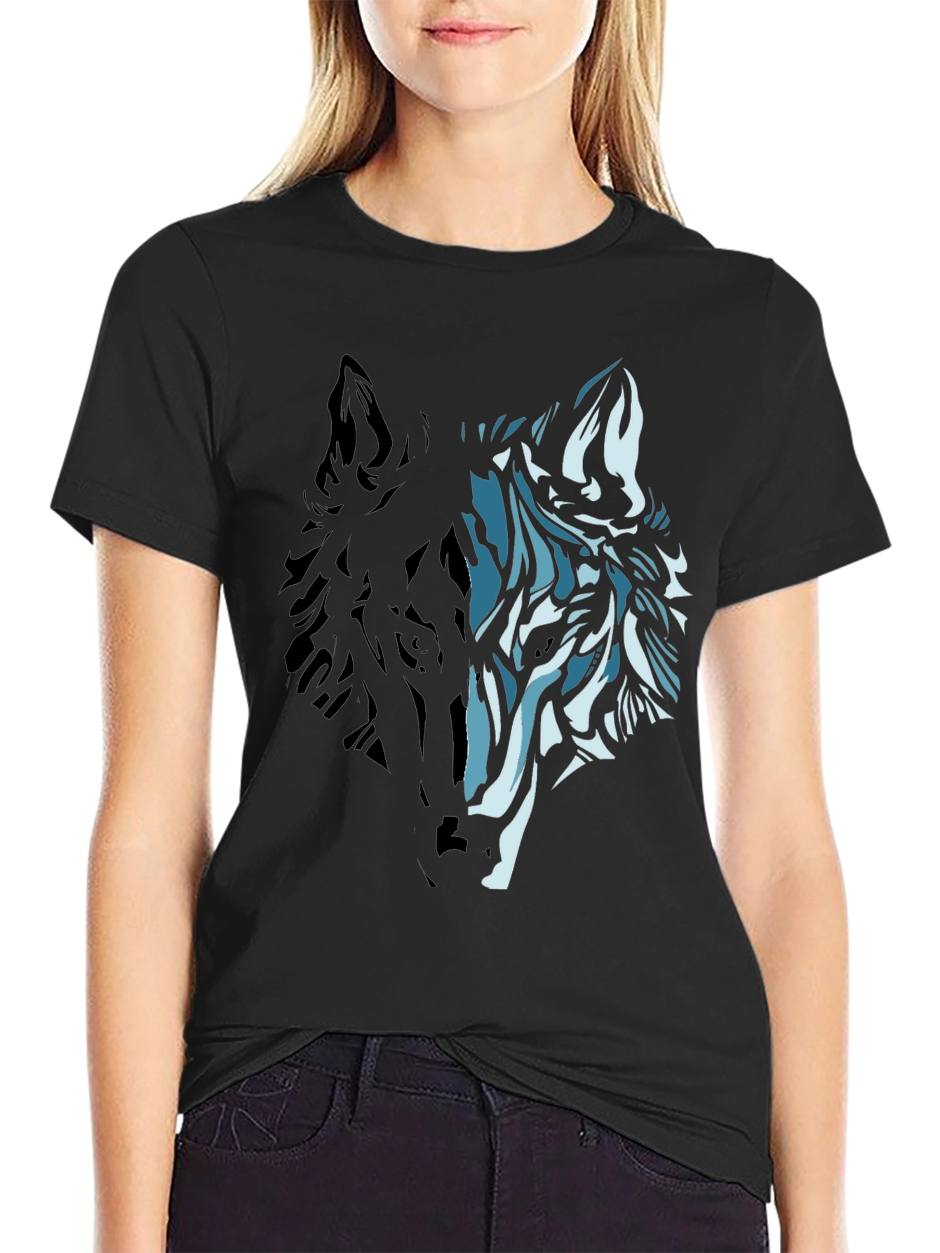 Wolf Graphic Print Black T-Shirt