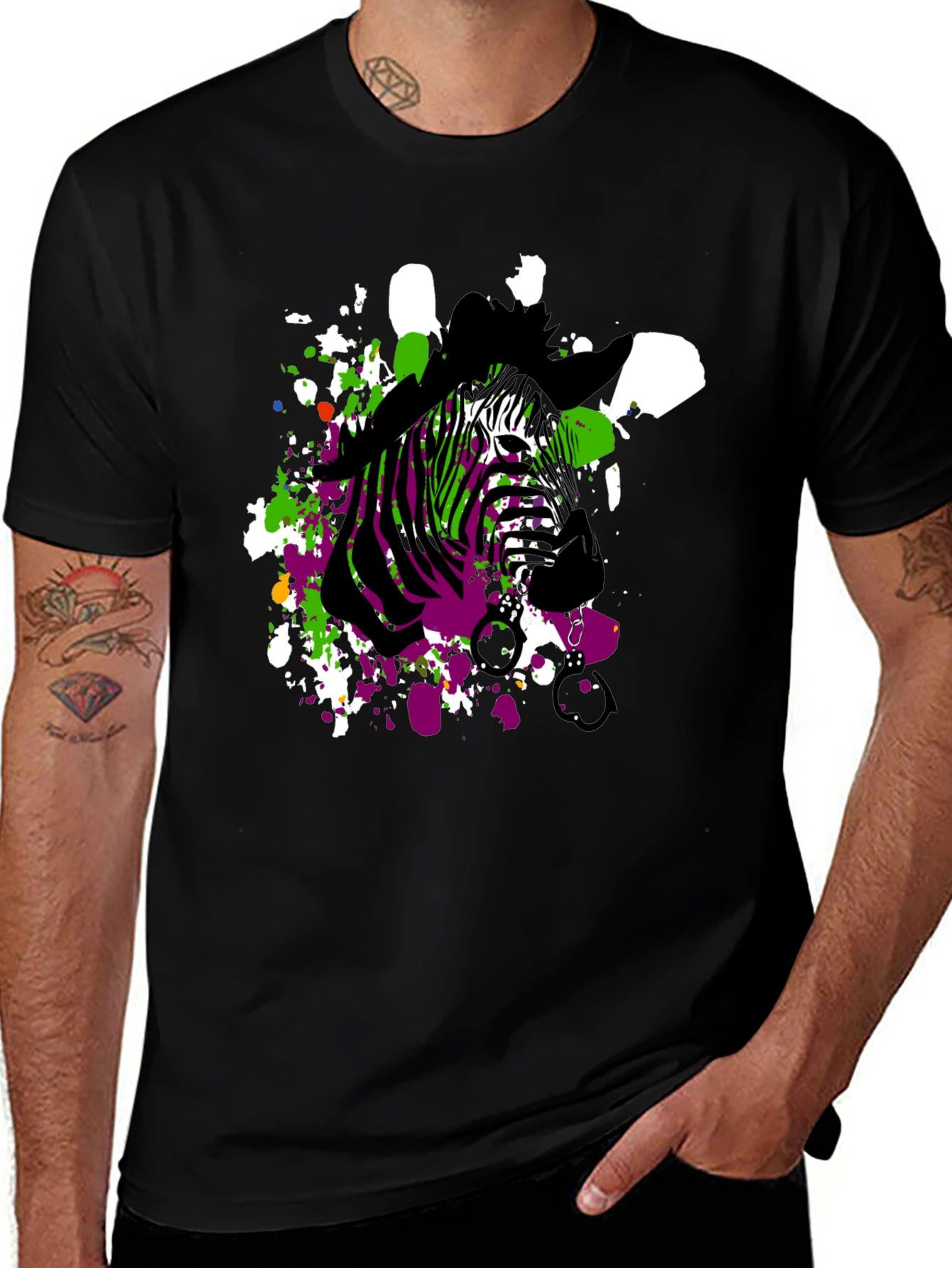 Zebra Art Mens Black T-Shirt