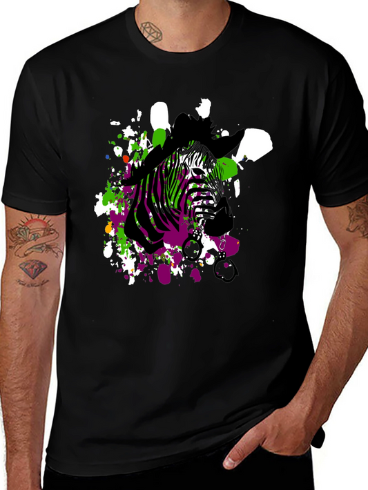 Zebra Art Mens Black T-Shirt