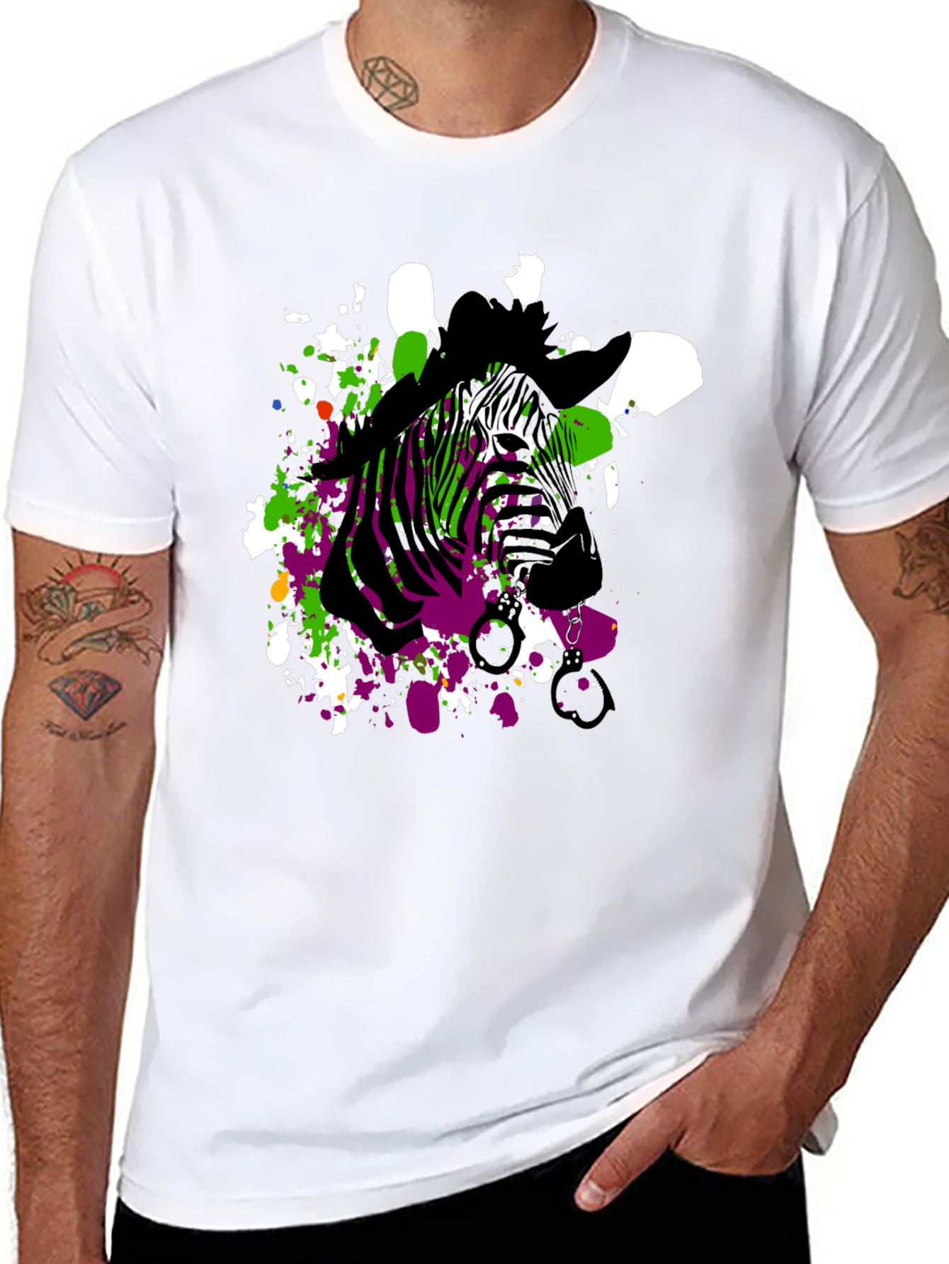 Zebra Art Mens Black T-Shirt