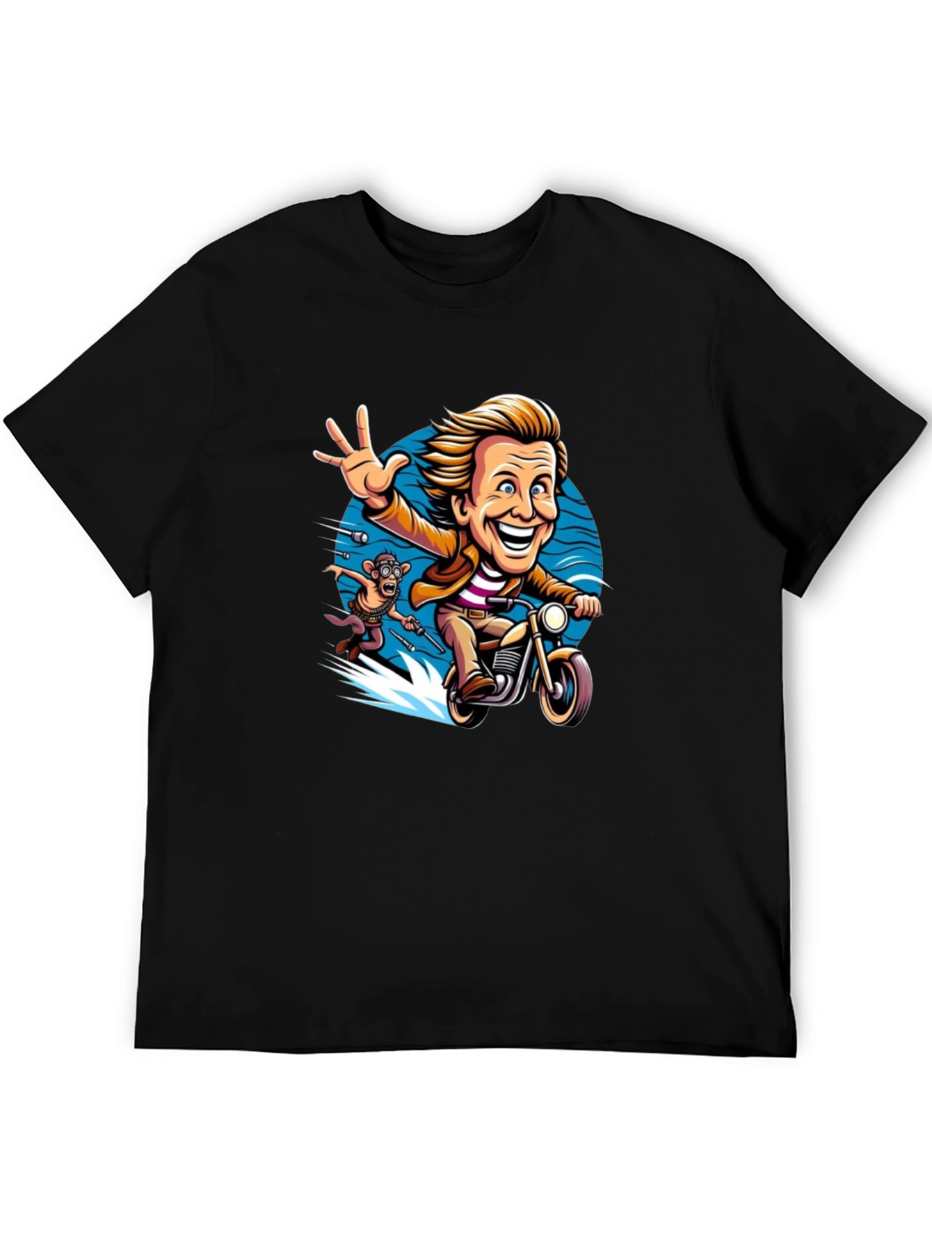 Cartoon Character on Motorcycle Graphic Tee