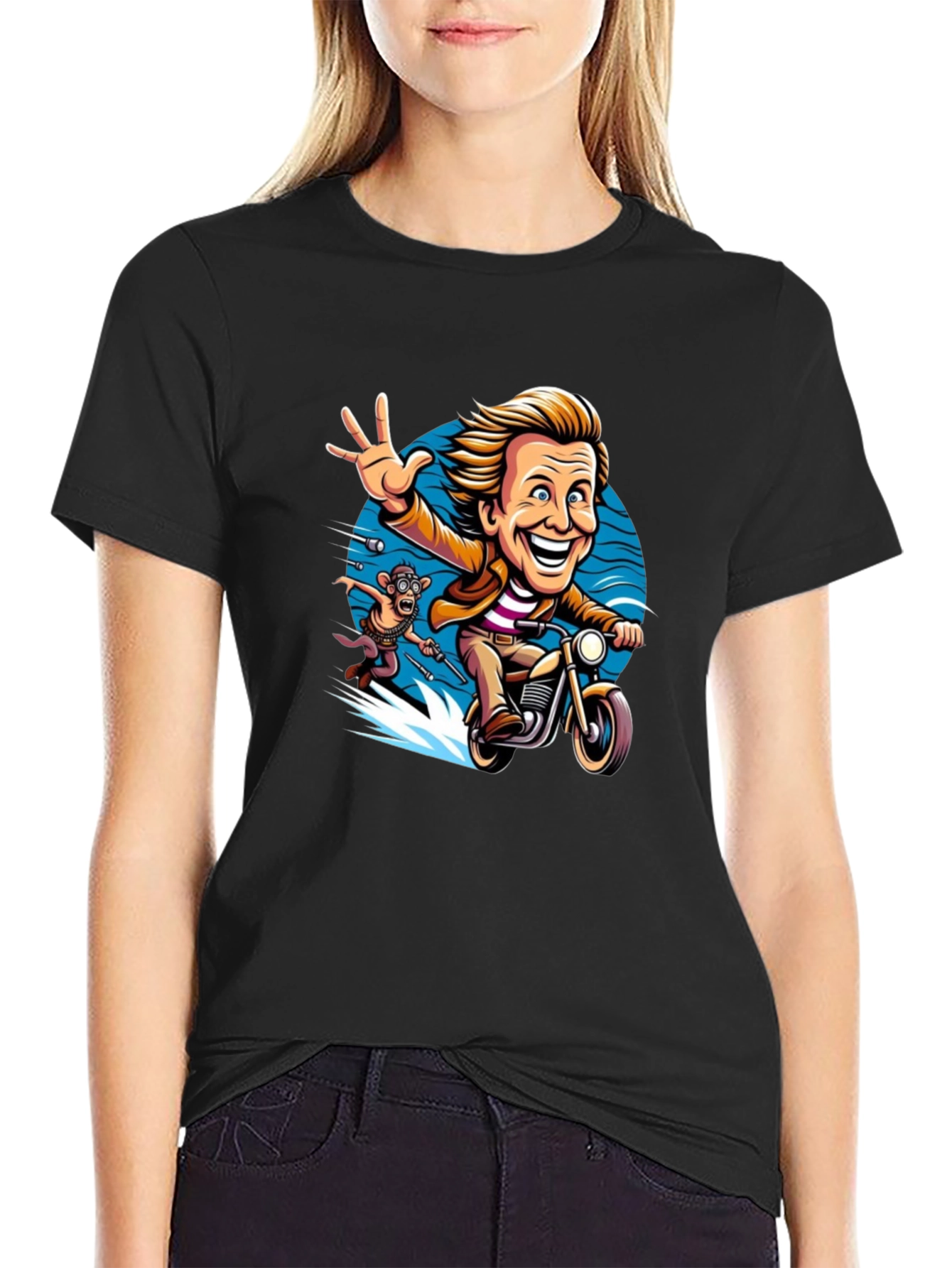 Cartoon Character on Motorcycle Graphic Tee
