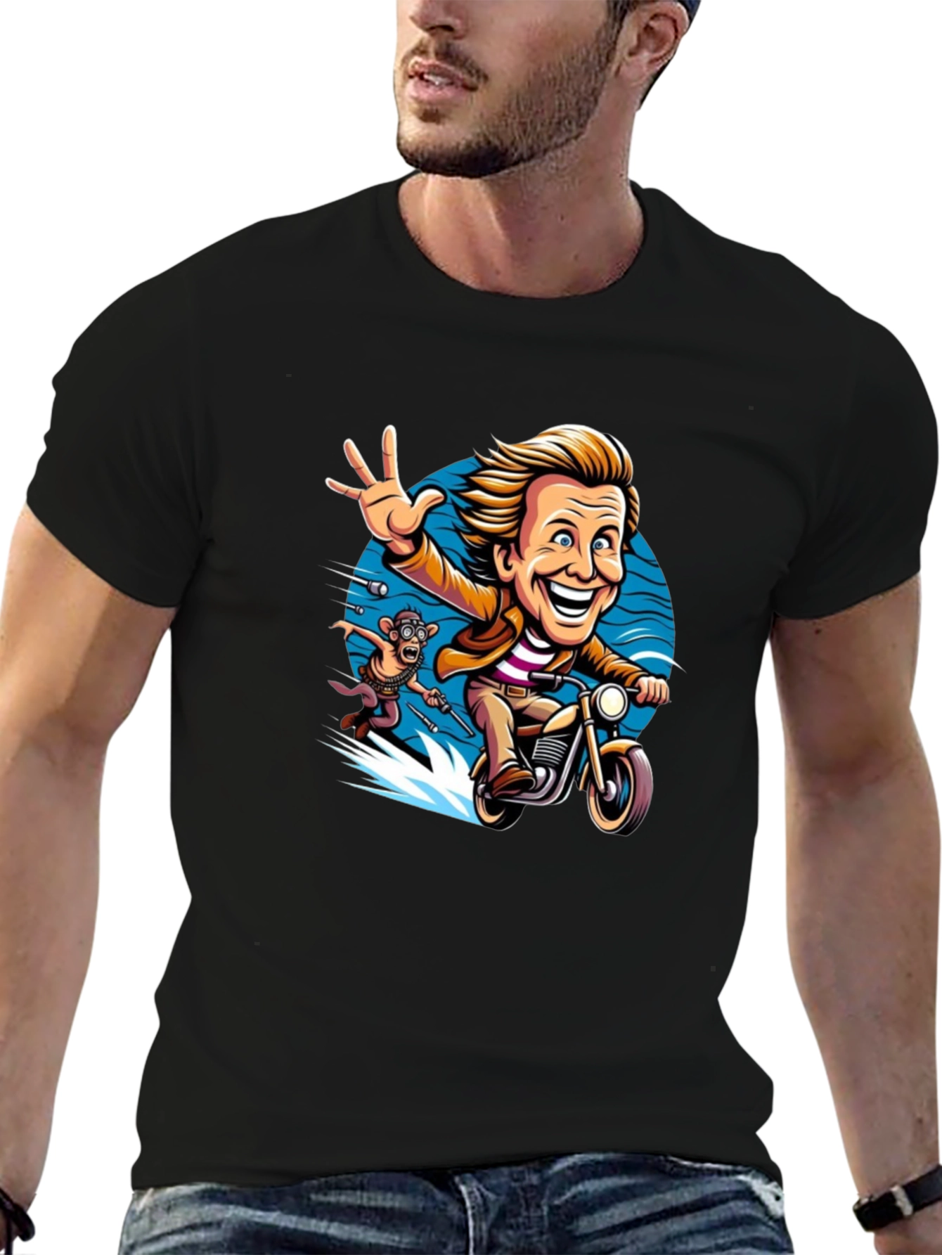 Cartoon Character on Motorcycle Graphic Tee