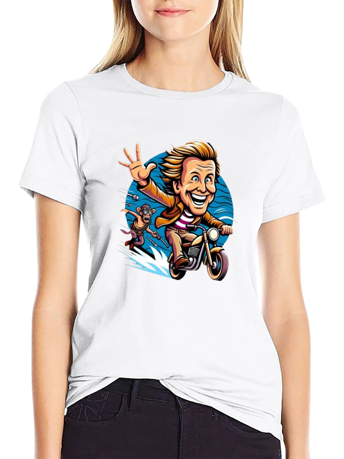 Cartoon Character on Motorcycle Graphic Tee