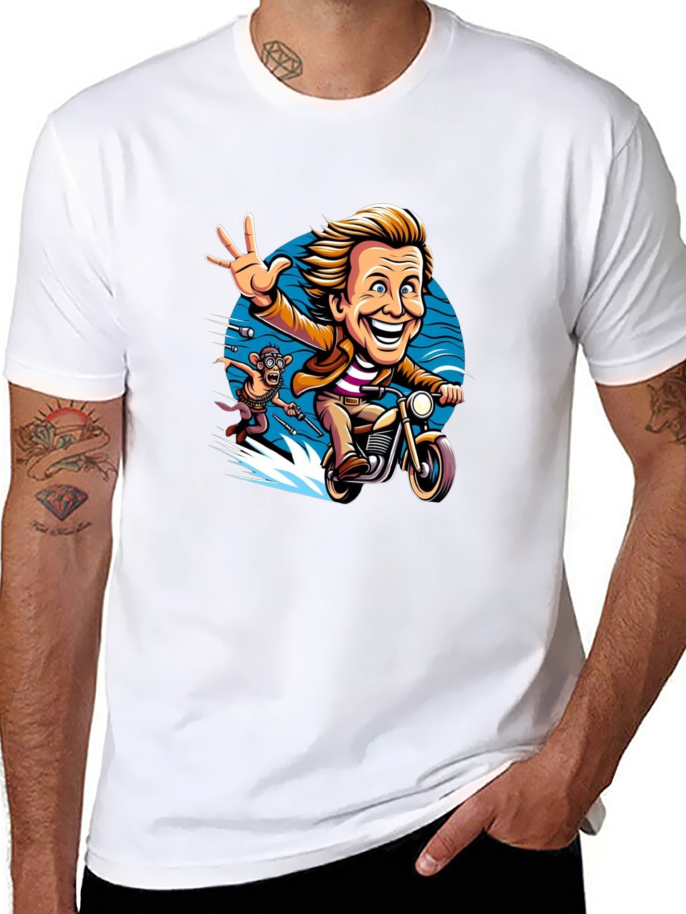 Cartoon Character on Motorcycle Graphic Tee