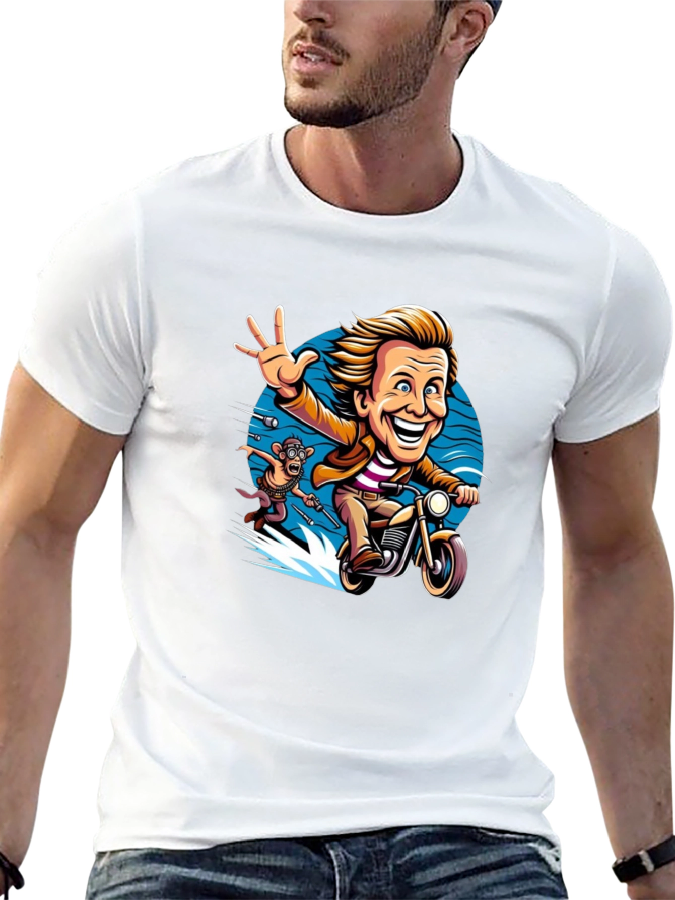 Cartoon Character on Motorcycle Graphic Tee